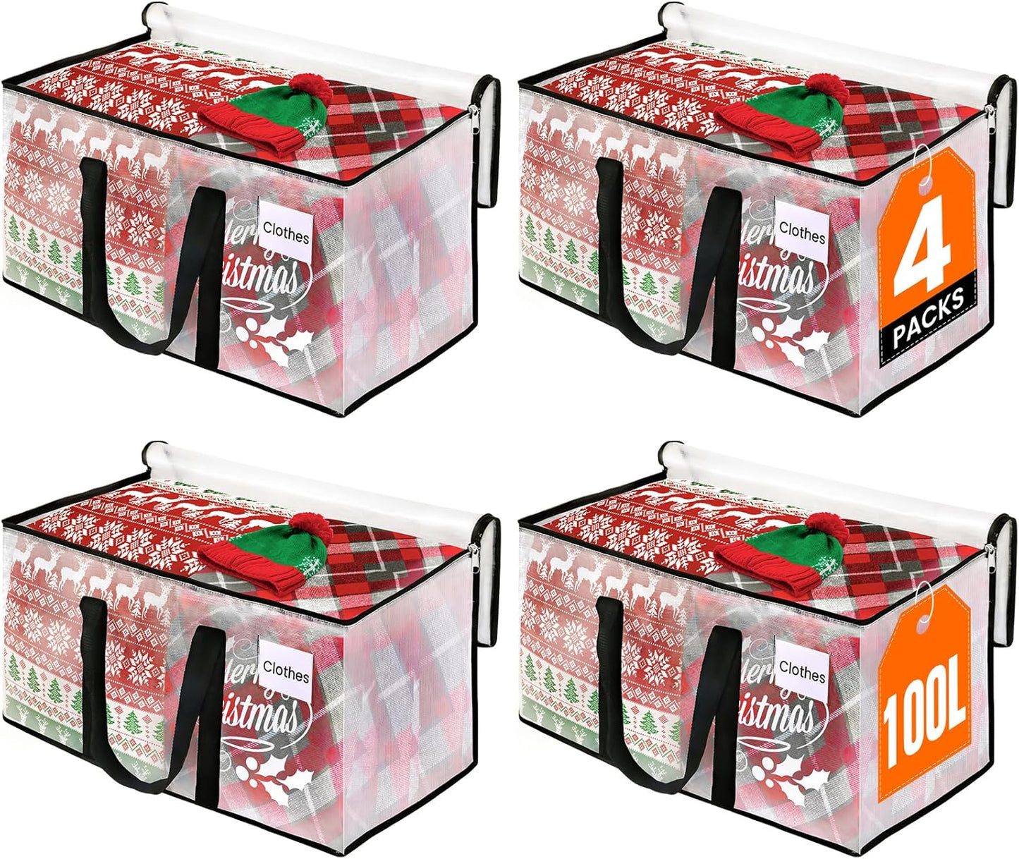 Heavy Duty Clear Moving Bags with Reinforced Handle and Double Zipper, Storage Totes, Packing Bags Alternative to Moving Essential and Supplies Box, Clear, Large, 6 Packs