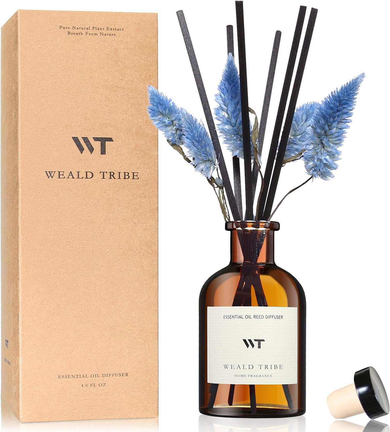 WEALD TRIBE Flower Reed Diffuser Set Eucalyptus & Lavender Scent For Bathroom Accessories Shelf Decor & Air Fresheners, Sticks Defusers With 4.0 fl oz Essential Oils, House Bedroom Office Decor & Gift