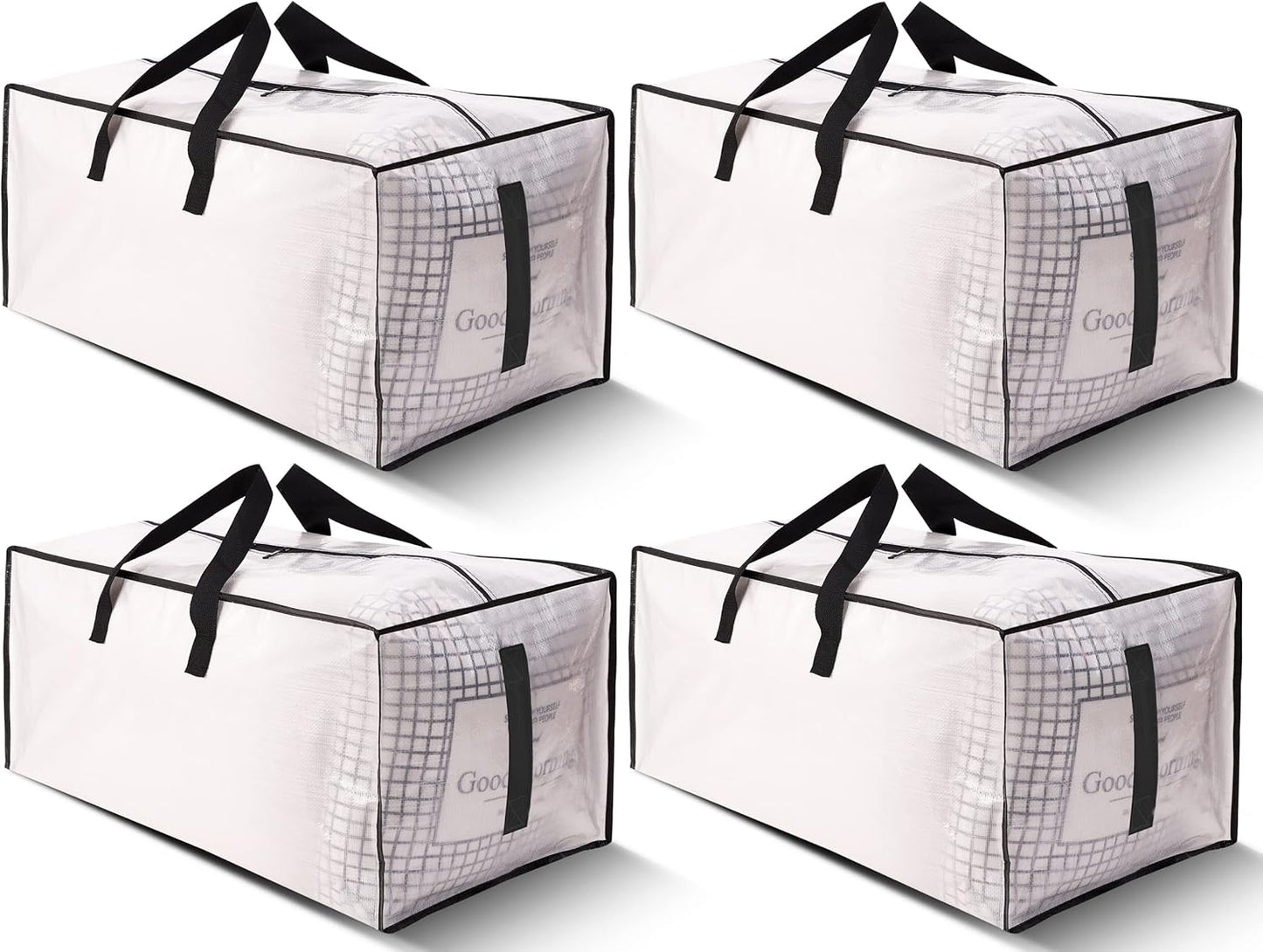 8 Pack Large Strong Moving Bags with Zippers & Carrying Handles - Water-Resistant - Heavy Duty Storage Tote for Space Saving, Fold Flat, Alternative to Moving Box (Semi-Transparent)