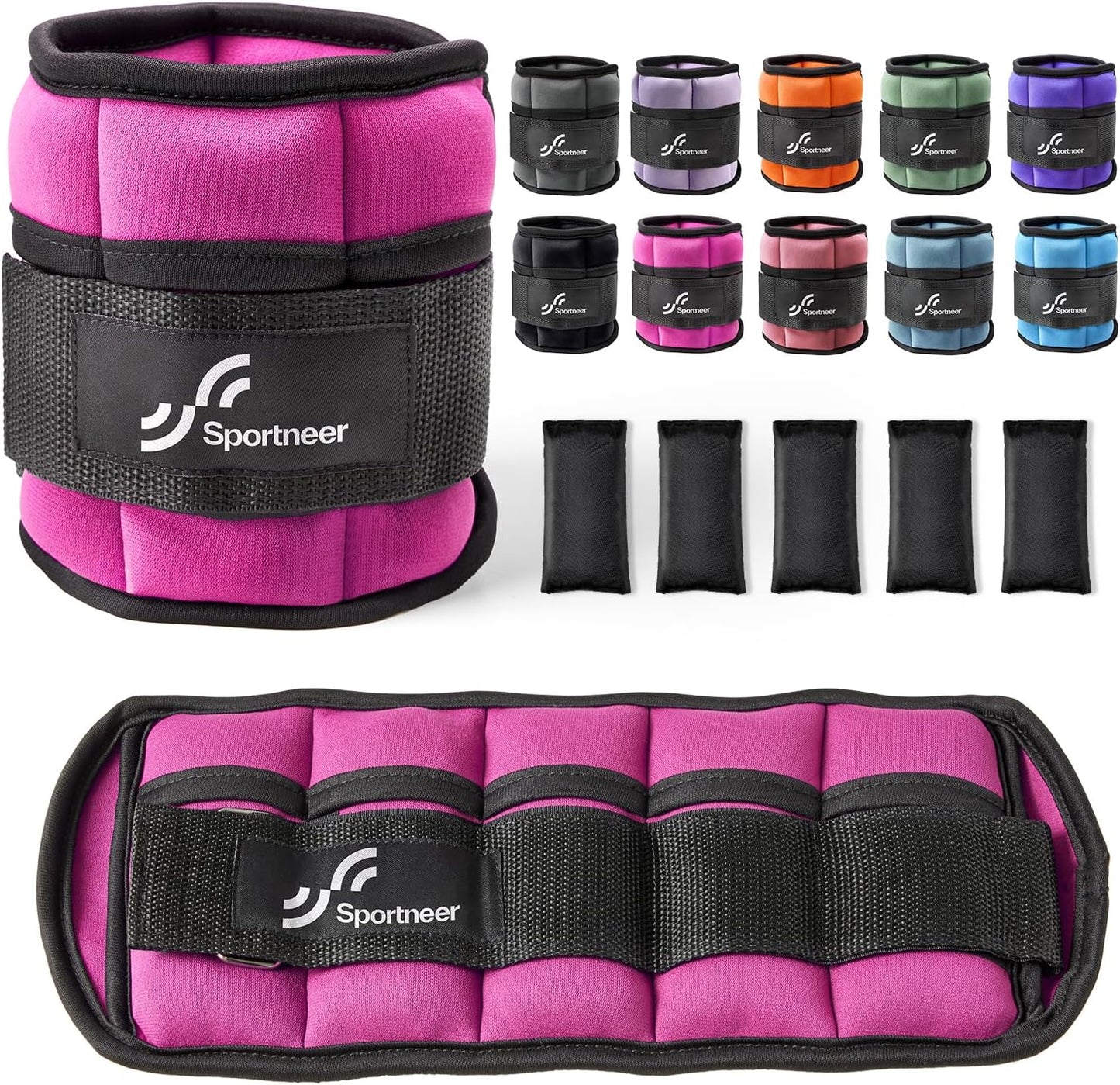 Sportneer Adjustable Ankle Weights Set - 1 Pair (2-10 lbs) Removable Sandbags for Women & Men, Comfortable Neoprene Leg Weights for Walking, Running, Pilates, Yoga, Home Workout & Physical Therapy