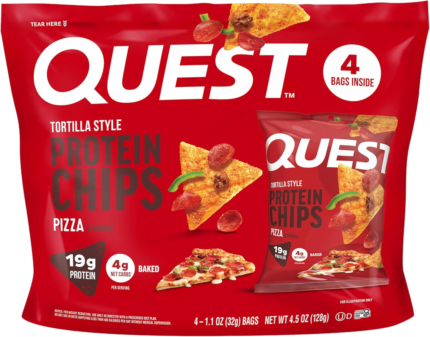 Quest Nutrition Nacho Cheese Tortilla Style Protein Chips, 18g Protein, 4g Net Carb, Low Carb, Gluten Free, 1.1 oz (Pack of 12)