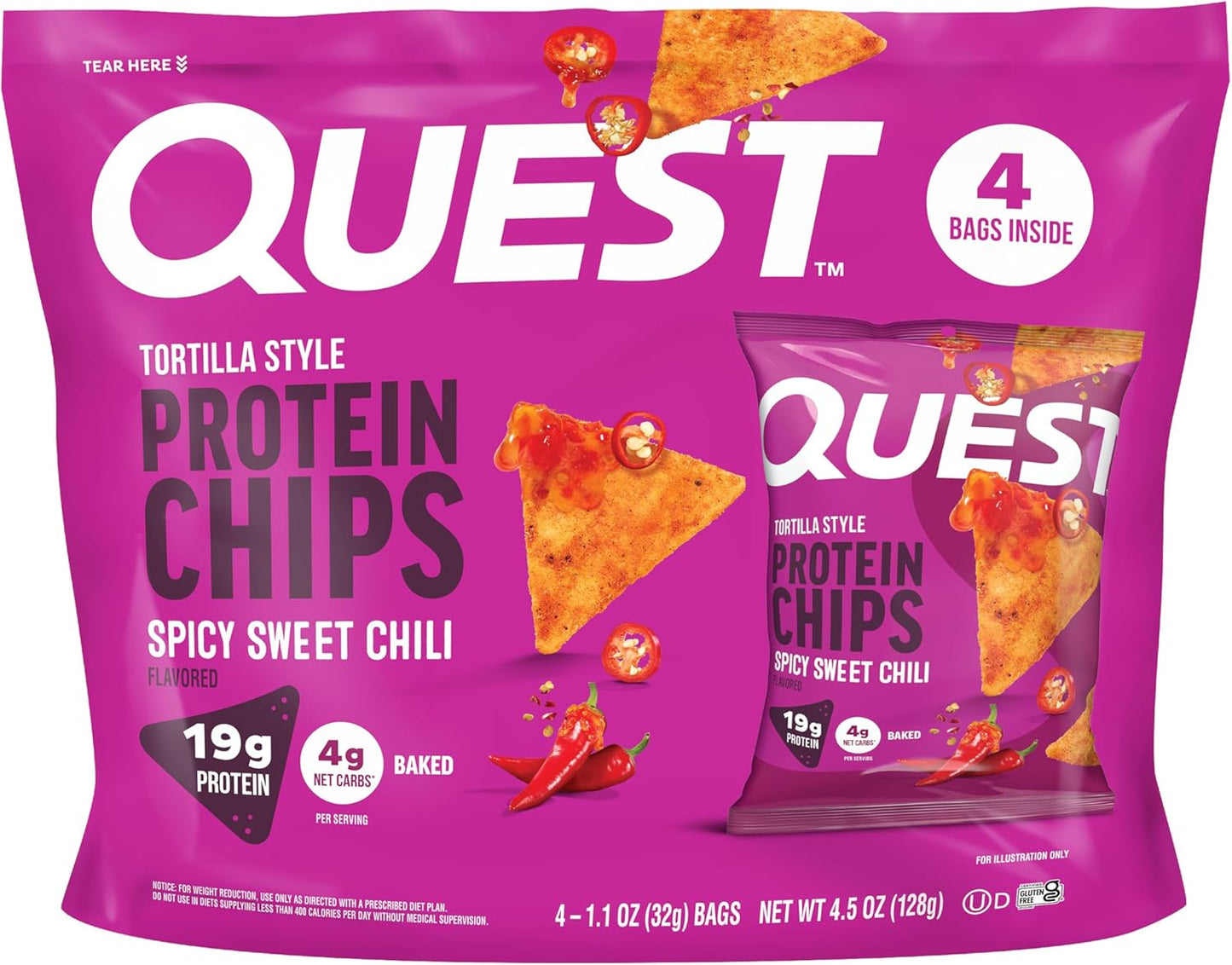 Quest Nutrition Nacho Cheese Tortilla Style Protein Chips, 18g Protein, 4g Net Carb, Low Carb, Gluten Free, 1.1 oz (Pack of 12)