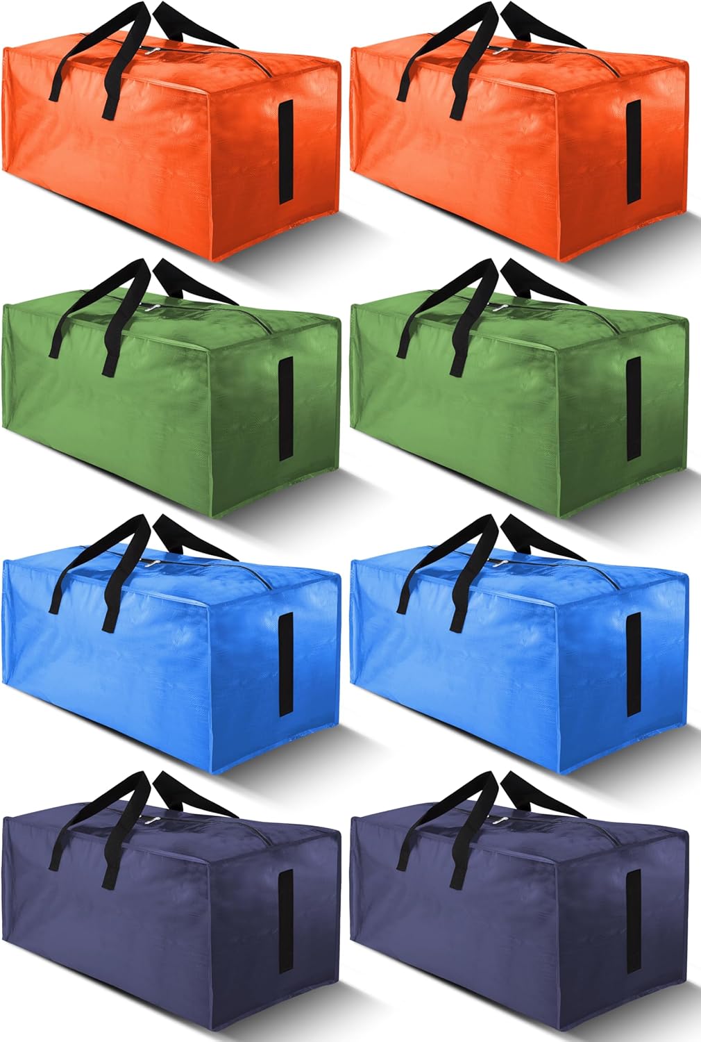 8 Pack Large Strong Moving Bags with Zippers & Carrying Handles - Water-Resistant - Heavy Duty Storage Tote for Space Saving, Fold Flat, Alternative to Moving Box (Semi-Transparent)