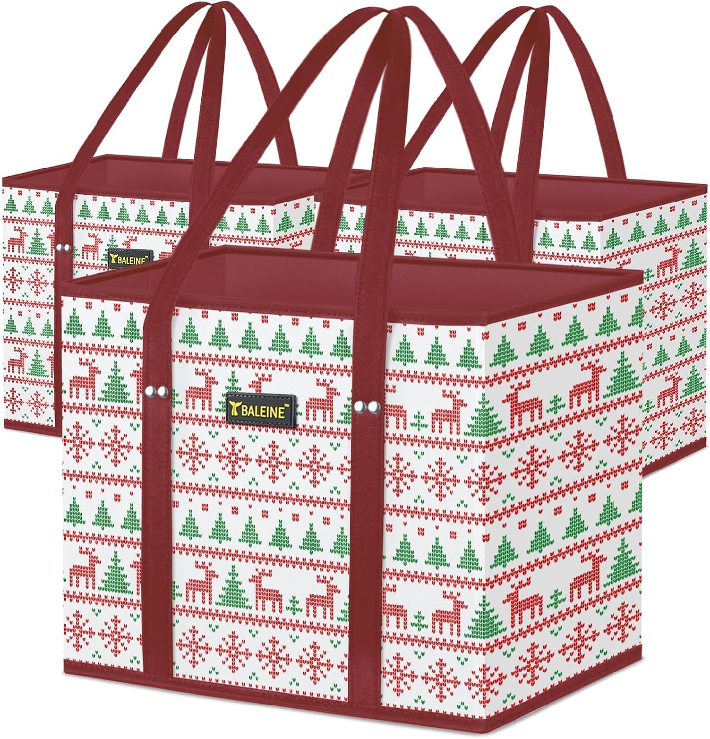 BALEINE 3Pk Reusable Grocery Bags, Foldable Shopping Bags for Groceries with Reinforced Bottom & Handles (Blossom Season)
