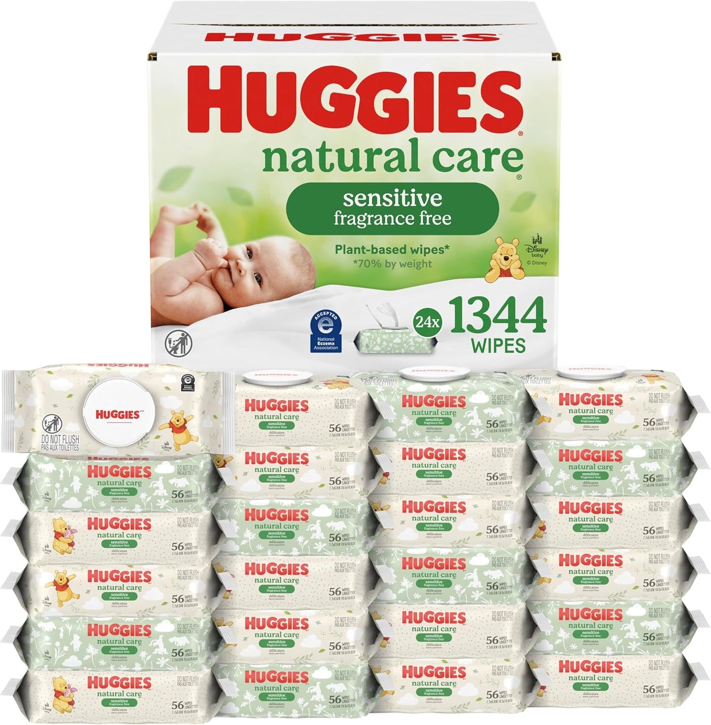 Huggies Natural Care Sensitive Baby Wipes, Unscented, Hypoallergenic, 99% Purified Water, 12 Flip-Top Packs (768 Wipes Total), Packaging May Vary