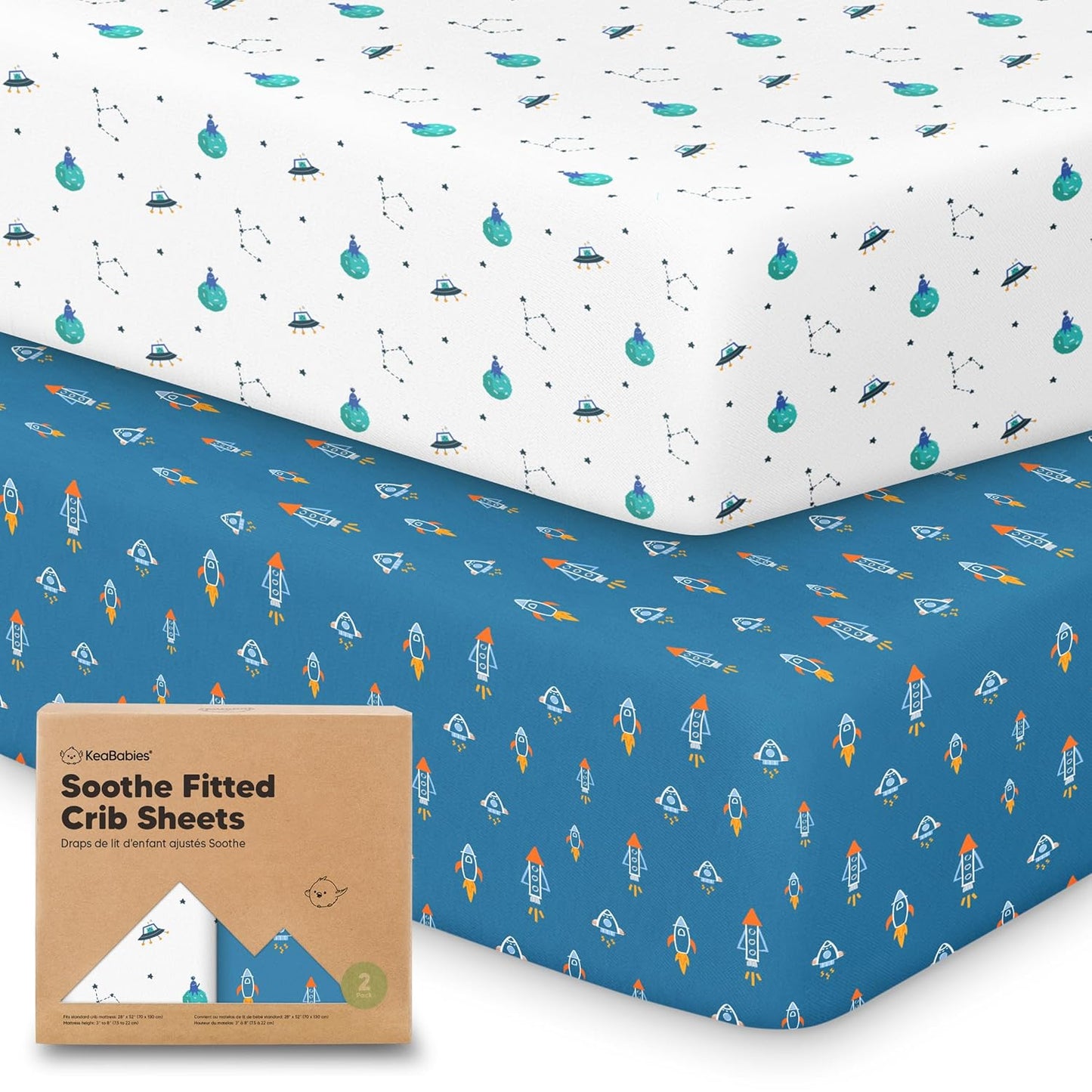 KeaBabies 2-Pack Organic Crib Sheets for Boys, Girls - 52x28 Fitted Crib Mattress Sheet Neutral, Breathable Jersey Cotton Cover for Baby Bed, Toddler Mattress, Soft & Cute Prints (Soft White)