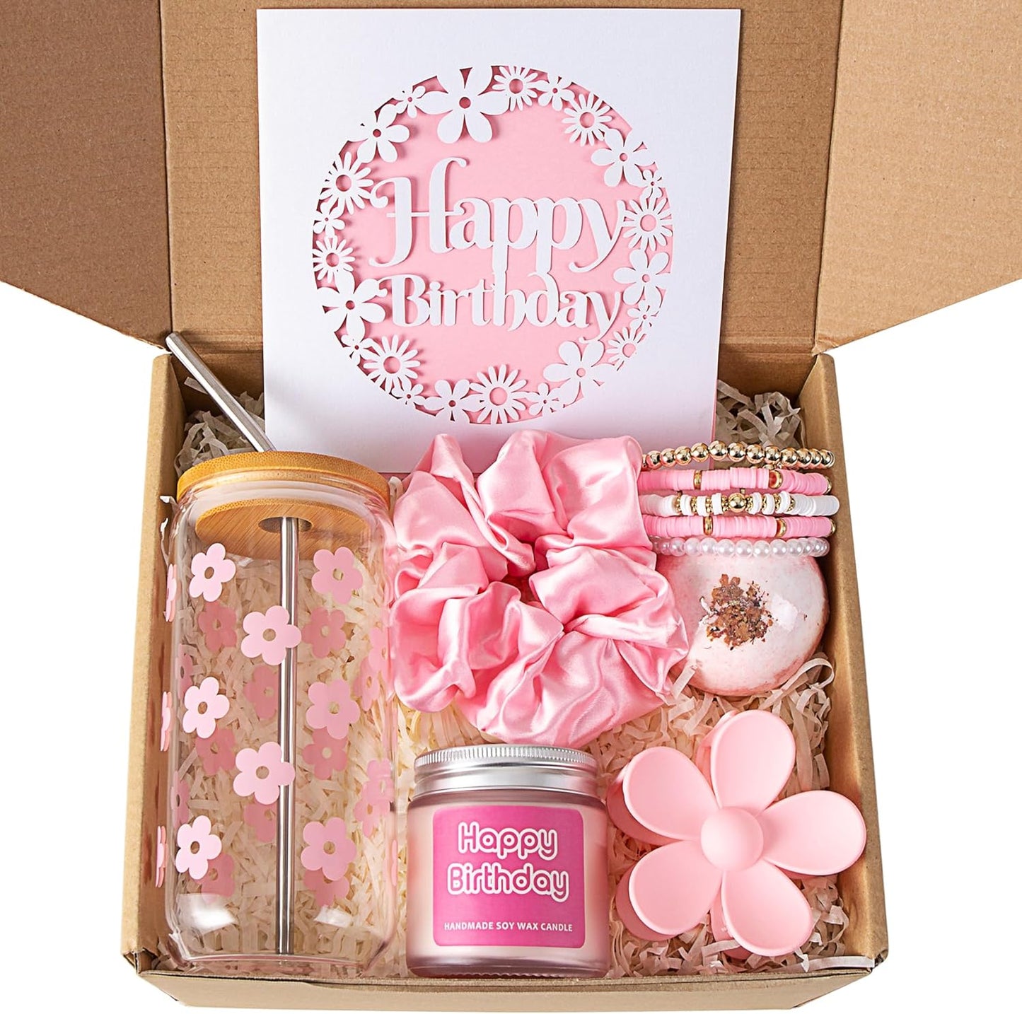 JTEWB Birthday Gifts For Women, Teen Girl, Her, Happy Birthday Gift Box For Girl, Women, Sister, Daughter, Friends, Cute Daisy Aesthetic Glass Cups Gift Set 7pcs