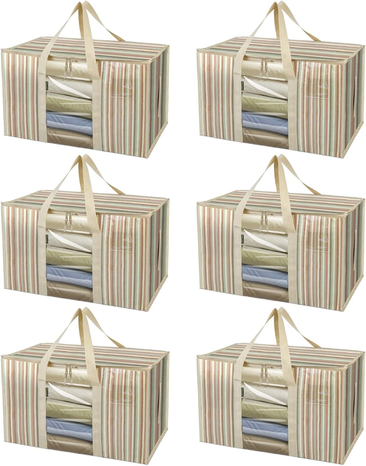 BALEINE 6-Pack Oversized Moving Bags with Reinforced Handles, Heavy-Duty Storage Tote for Clothes, Moving Supplies (Clear, 6-Pack)