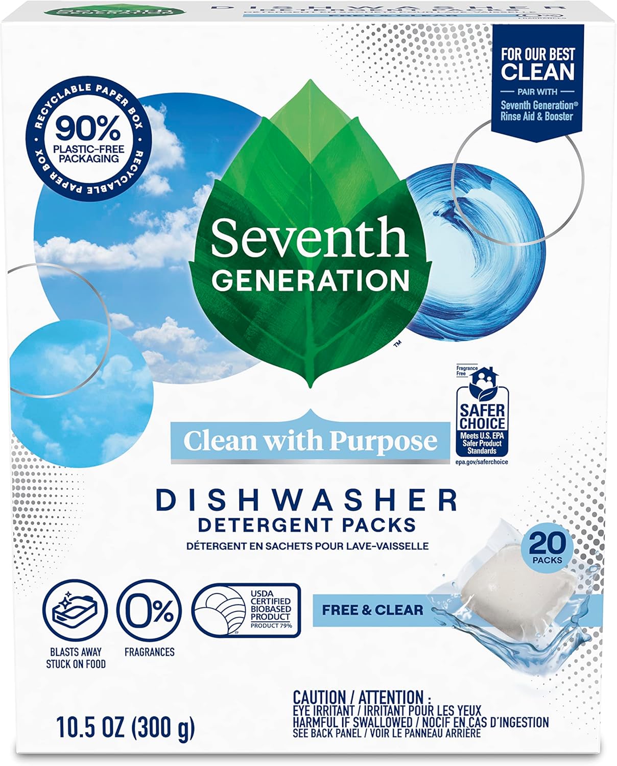 Seventh Generation Dishwasher Detergent Packs for sparkling dishes Free & Clear Dishwasher Tabs (72 Count)