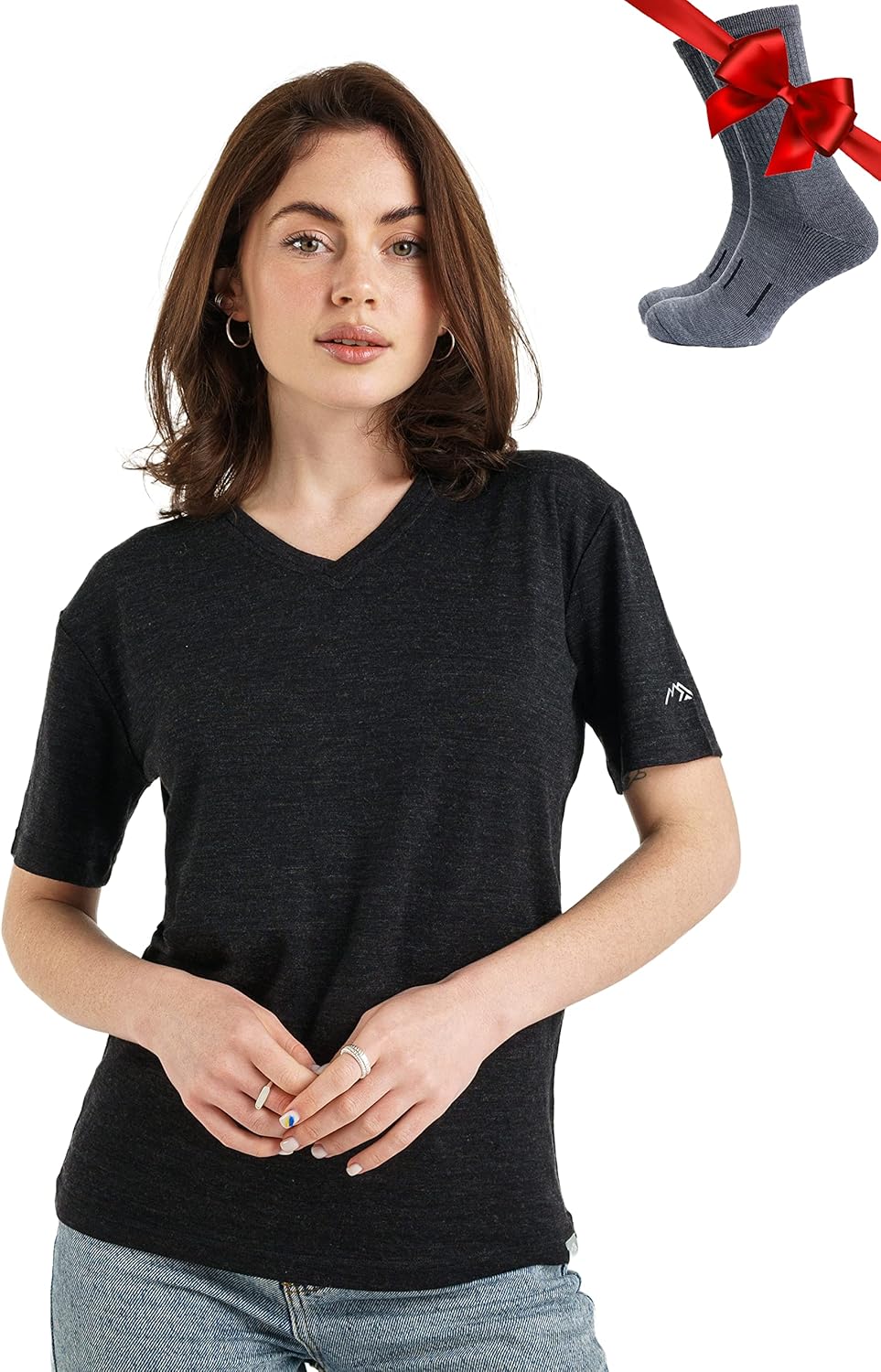 Merino.tech Merino Wool T Shirt Women - 100% Merino Wool Base Layer Women Short Sleeve Moisture-Wicking Tee and Hiking Socks