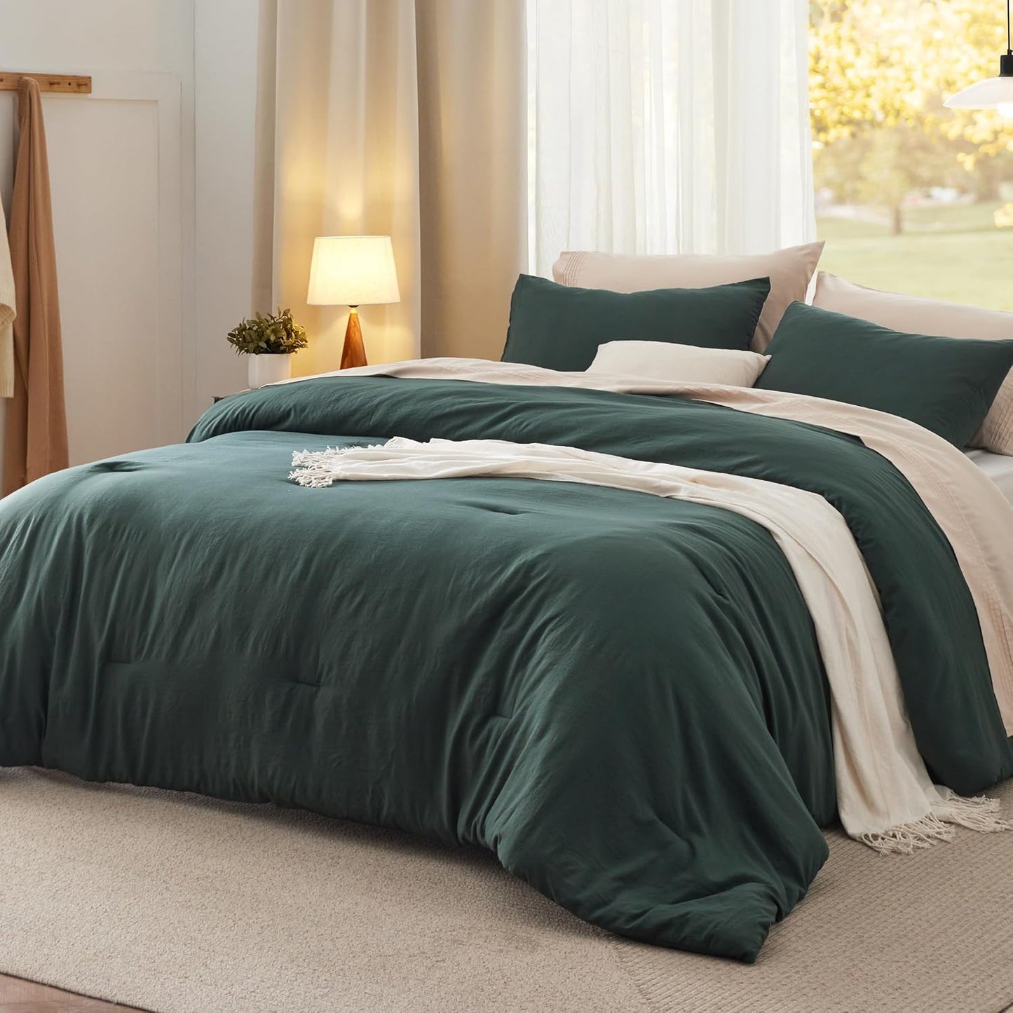 Bedsure King Comforter Set, Beige Soft Prewashed Bedding for All Seasons, 3 Pieces GentleSoft™ Bed Set, 1 Lightweight Comforter (104"x90") and 2 Pillowcases (20"x36")