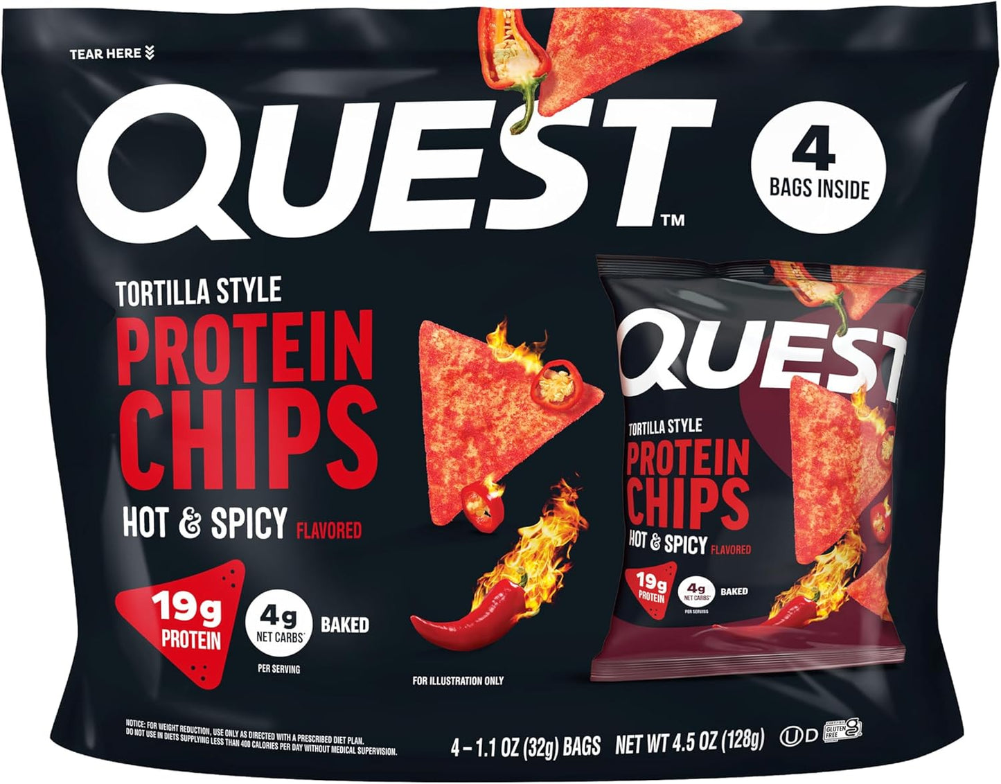 Quest Nutrition Nacho Cheese Tortilla Style Protein Chips, 18g Protein, 4g Net Carb, Low Carb, Gluten Free, 1.1 oz (Pack of 12)