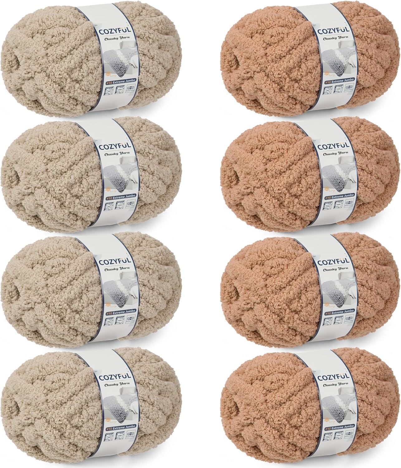 Chunky Yarn for Hand Knitting - #10 Chunky Chenille Yarn, Jumbo Big Thick Chunky Yarns for Crocheting, Super Bulky Chunky Knit Blanket Yarns, 8 Skein (25 yds 8 oz Each Skein), Cream