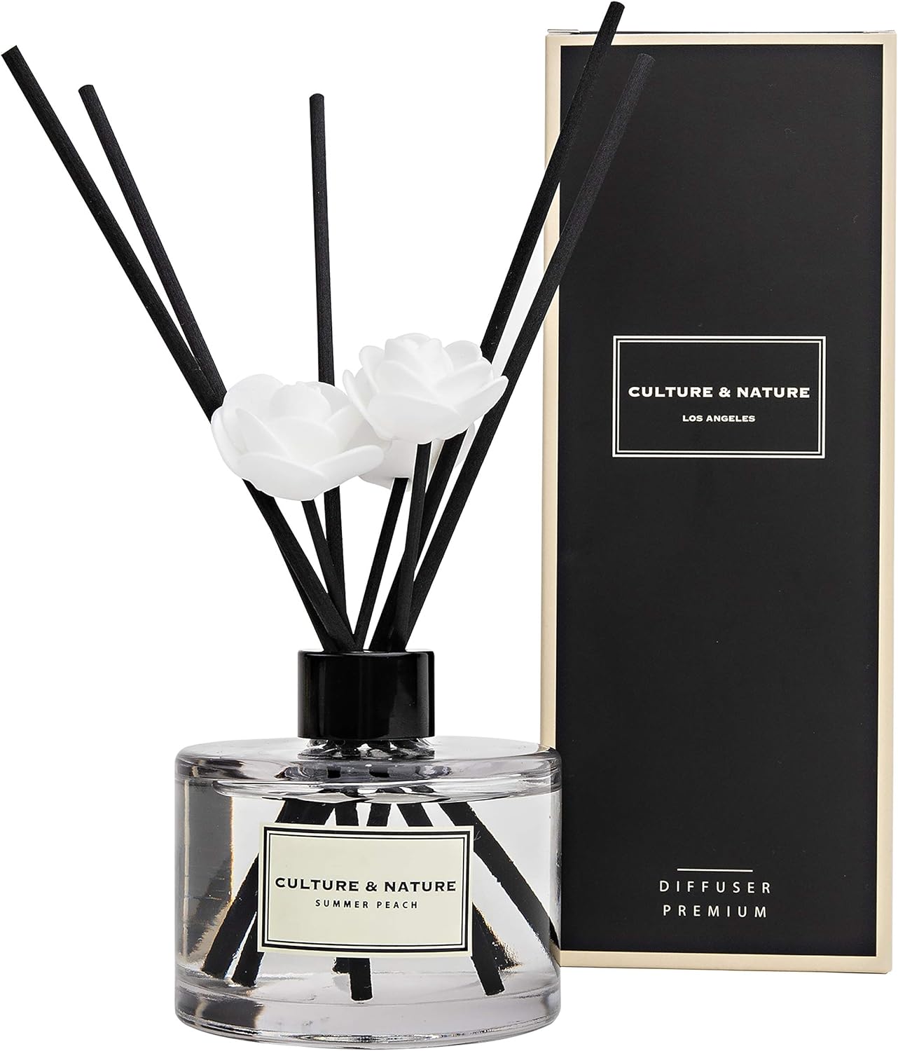 CULTURE & NATURE Reed Diffuser Set 6.7oz (200ml) Black Cherry Scented Diffuser with Sticks Home Fragrance Reed Diffuser for Bathroom Shelf Decor