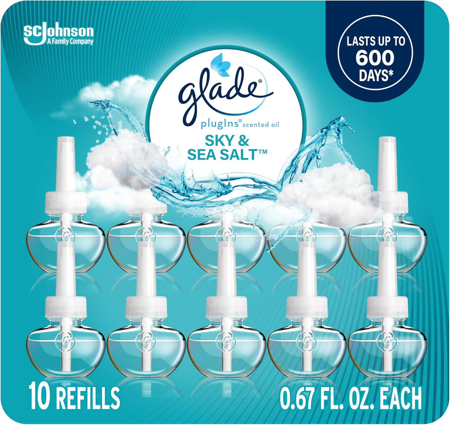 Glade PlugIns Refills Air Freshener, Scented and Essential Oils for Home and Bathroom, Clean Linen, 6.7 Fl Oz, 10 Count