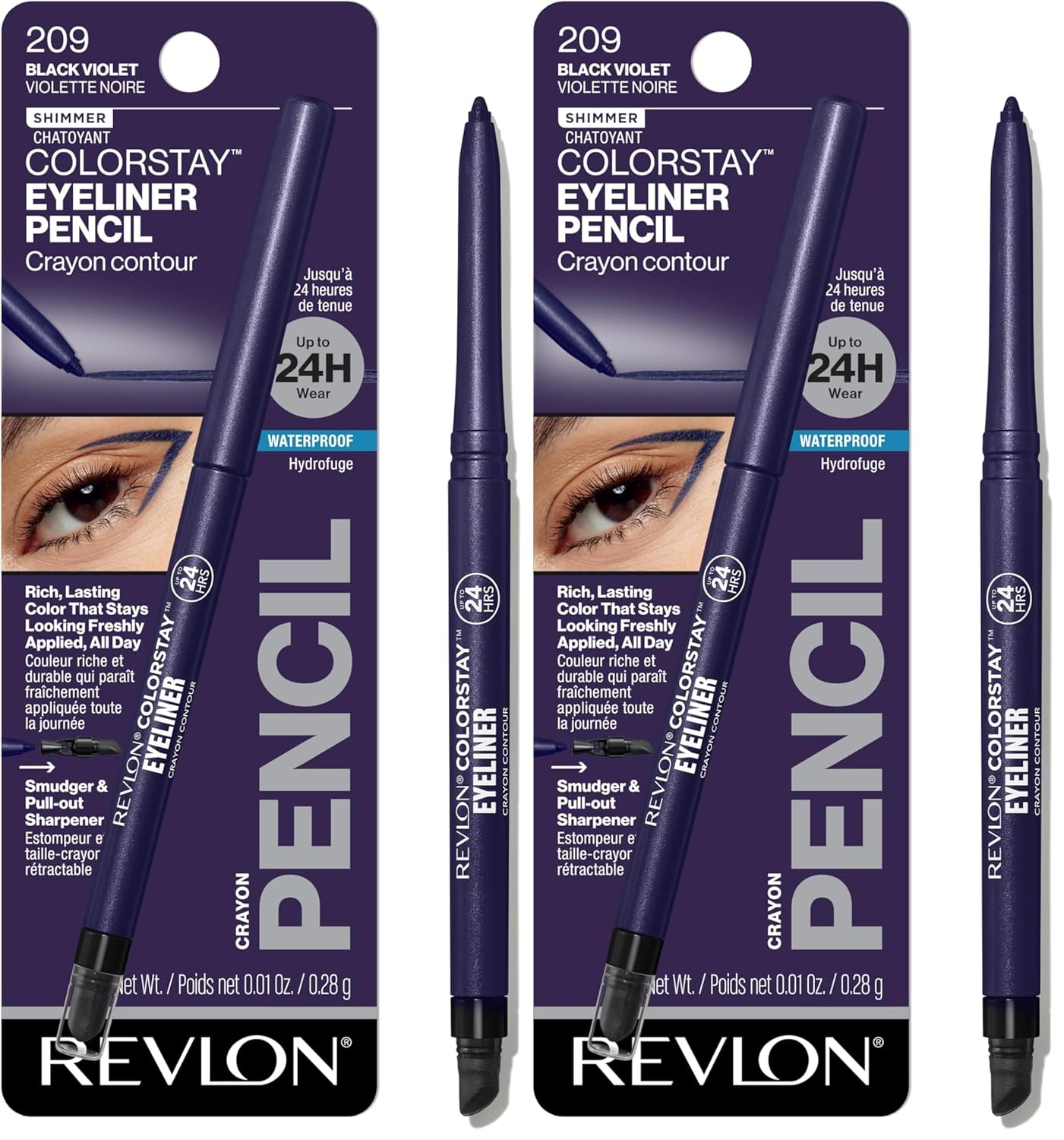 Revlon ColorStay Pencil Waterproof Eyeliner, Smudge-Proof, Eye Makeup with Built-In Sharpener, 201 Black, 2 pack