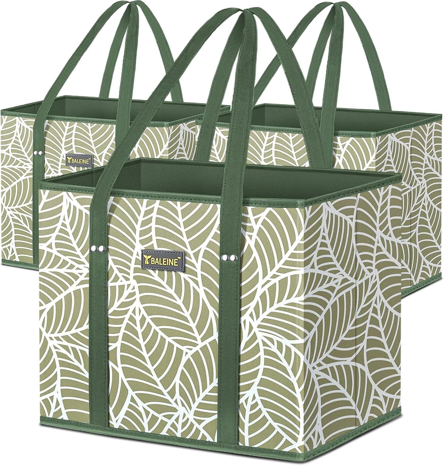BALEINE 3Pk Reusable Grocery Bags, Foldable Shopping Bags for Groceries with Reinforced Bottom & Handles (Blossom Season)