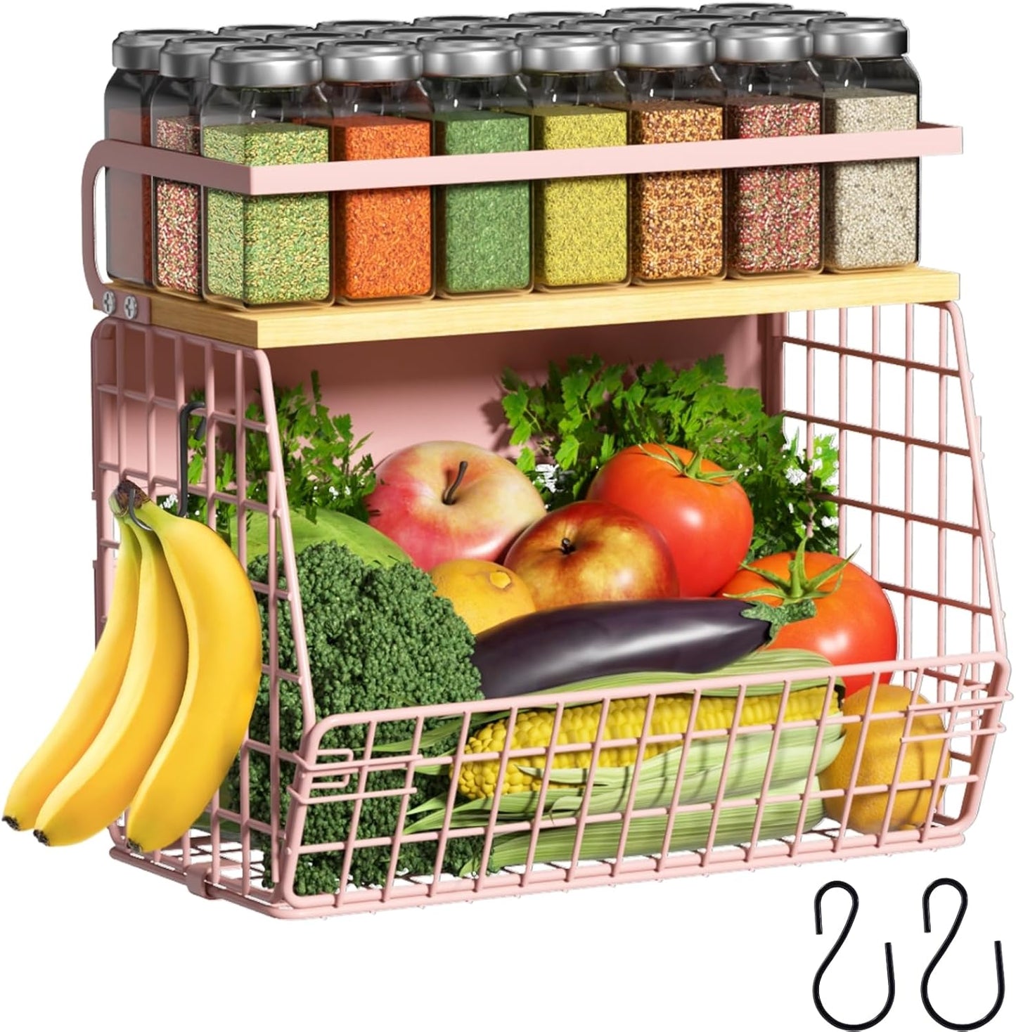 Ofiray-home Magnetic Shelf for Fridge with Wood Lid, Fruit Potato and Onion Storage Bins, Pantry Organizers & Storage, Large Container Magnetic Spice Rack for Refrigerator, Kitchen Counter, Cabinet