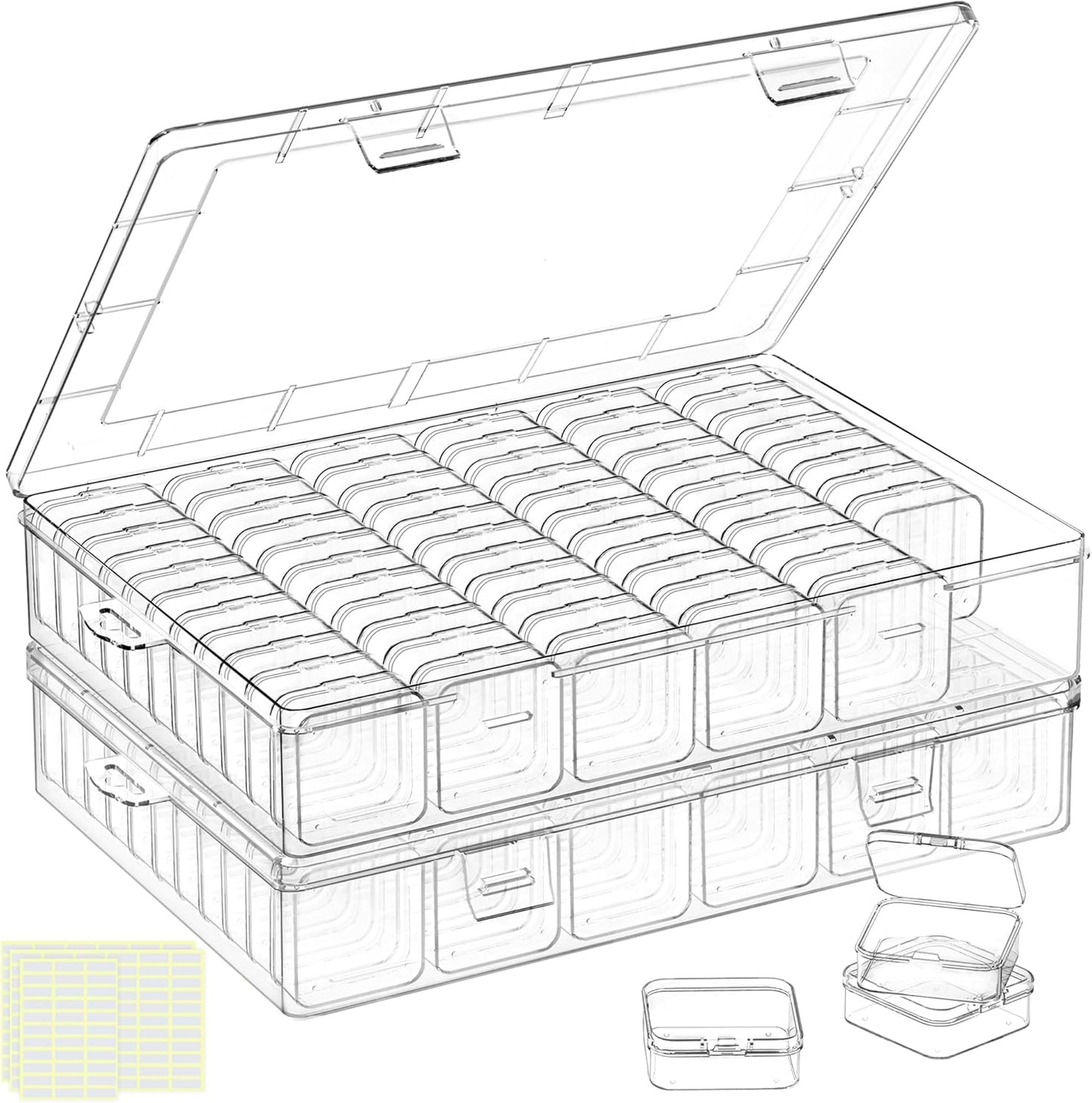 DILIBRA Large Bead Organizer Box, 66 Pcs Small Clear Storage Containers with Labels, Mini Bead Organizers and Storage Craft Case with Handle for Jewelry Bracelet Screws Seeds Diamonds Arts Small Parts