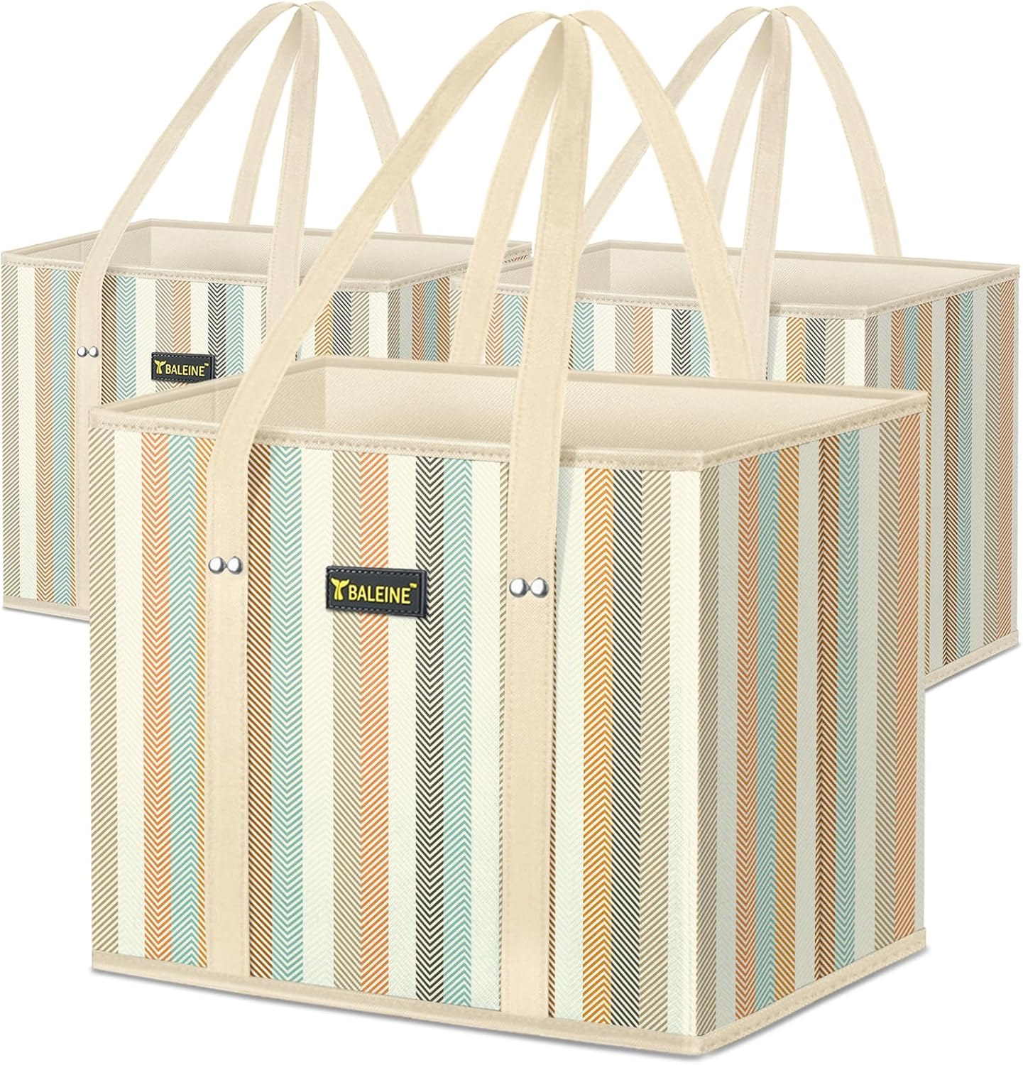 BALEINE 3Pk Reusable Grocery Bags, Foldable Shopping Bags for Groceries with Reinforced Bottom & Handles (Blossom Season)