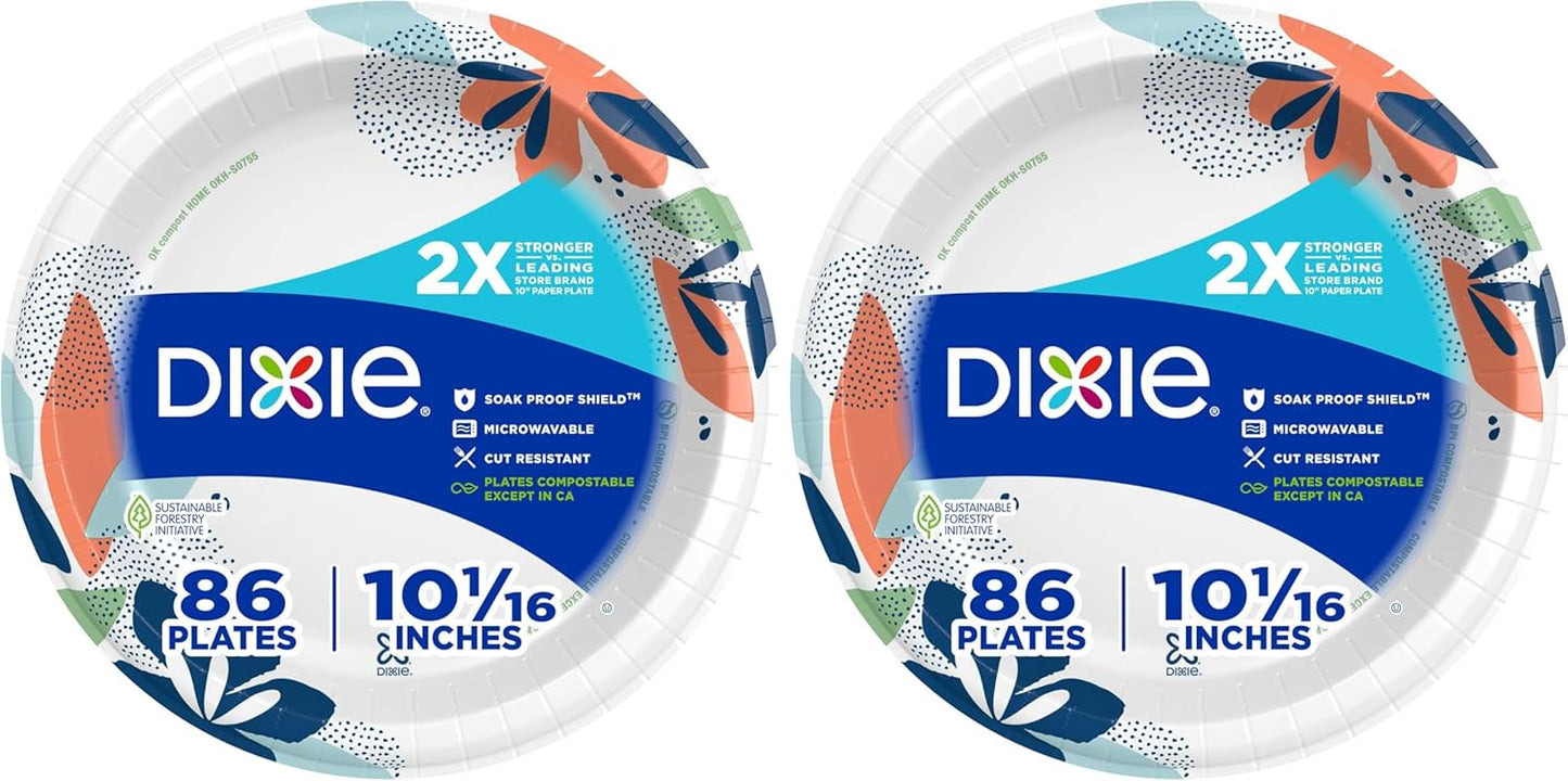 Dixie Large Paper Plates, 10 Inch, 150 Count, 2X Stronger*, Microwave-Safe, Soak-Proof, Cut Resistant, Disposable Plates For Everyday Breakfast, Lunch, & Dinner Meals