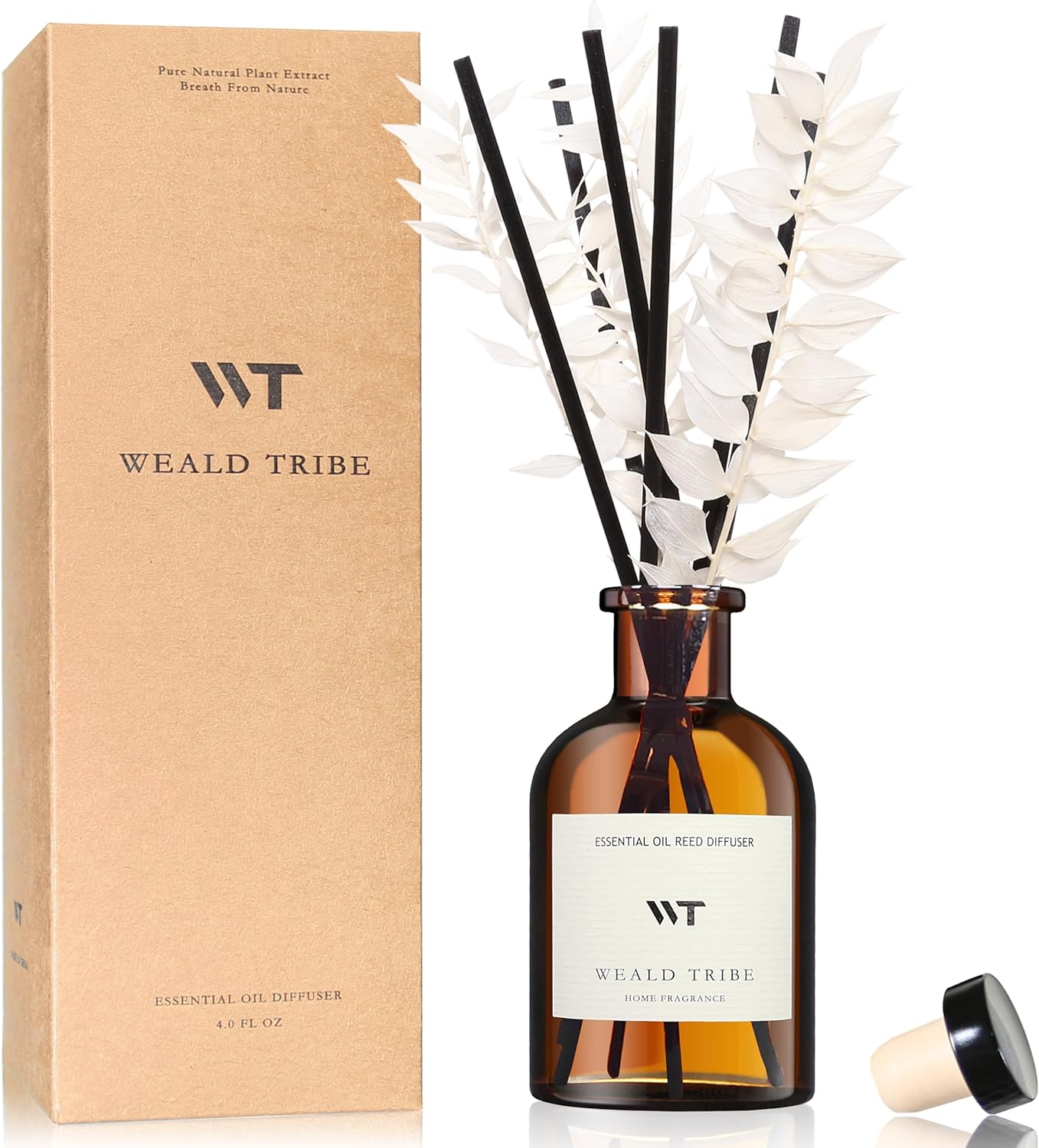 WEALD TRIBE Flower Reed Diffuser Set Eucalyptus & Lavender Scent For Bathroom Accessories Shelf Decor & Air Fresheners, Sticks Defusers With 4.0 fl oz Essential Oils, House Bedroom Office Decor & Gift