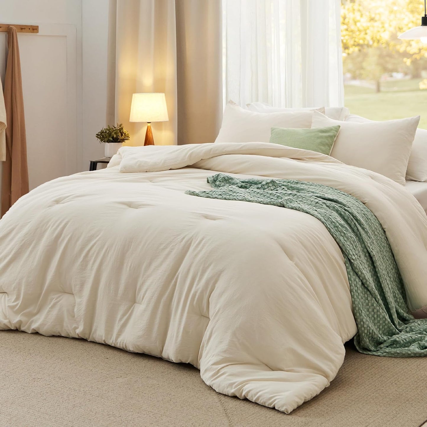 Bedsure King Comforter Set, Beige Soft Prewashed Bedding for All Seasons, 3 Pieces GentleSoft™ Bed Set, 1 Lightweight Comforter (104"x90") and 2 Pillowcases (20"x36")