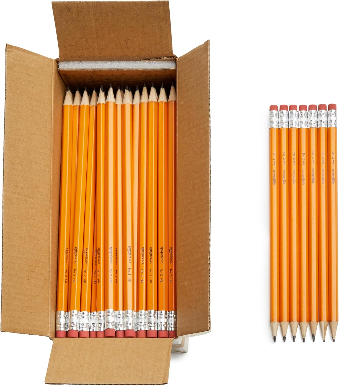 Amazon Basics Wood-Cased #2 HB School Pencils with Erasers for Writing and Drawing, Pre-sharpened, Soft Strong Lead, Orange, 30 Count