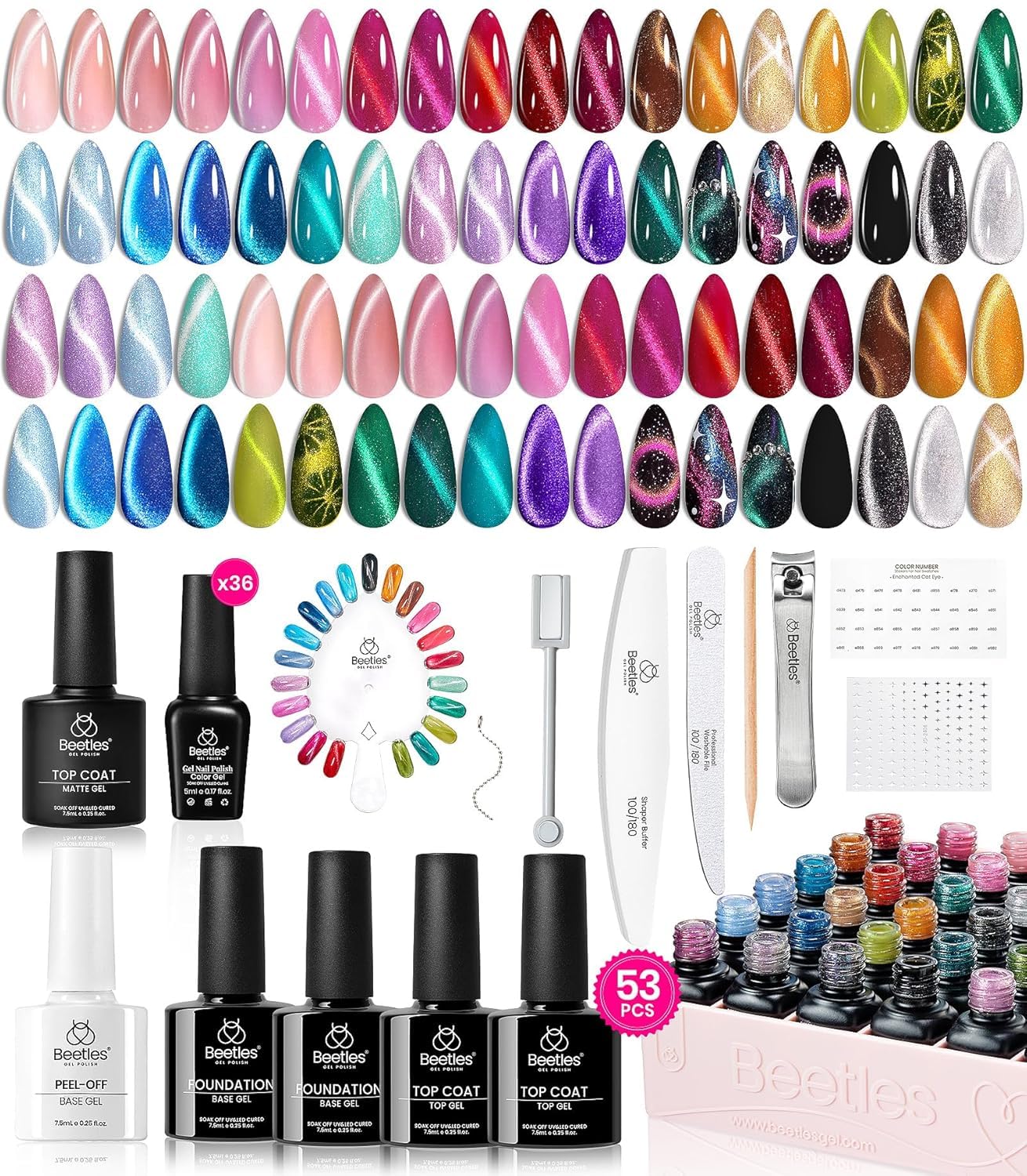 Beetles Gel Nail Polish Kit with U V Light - 80Pcs Color Enchantment 55 Colors Gel Polish Starter Kit with Base Top Coat DIY Nails Supply Stickers Manicure Tools Home Salon Gift for Women Teens Girls