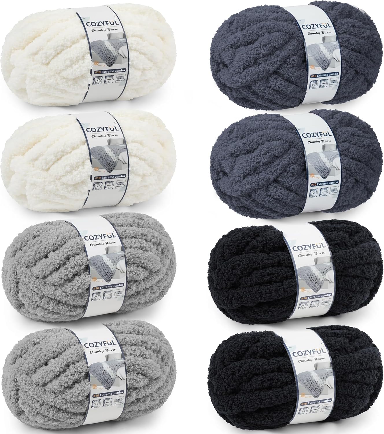Chunky Yarn for Hand Knitting - #10 Chunky Chenille Yarn, Jumbo Big Thick Chunky Yarns for Crocheting, Super Bulky Chunky Knit Blanket Yarns, 8 Skein (25 yds 8 oz Each Skein), Cream