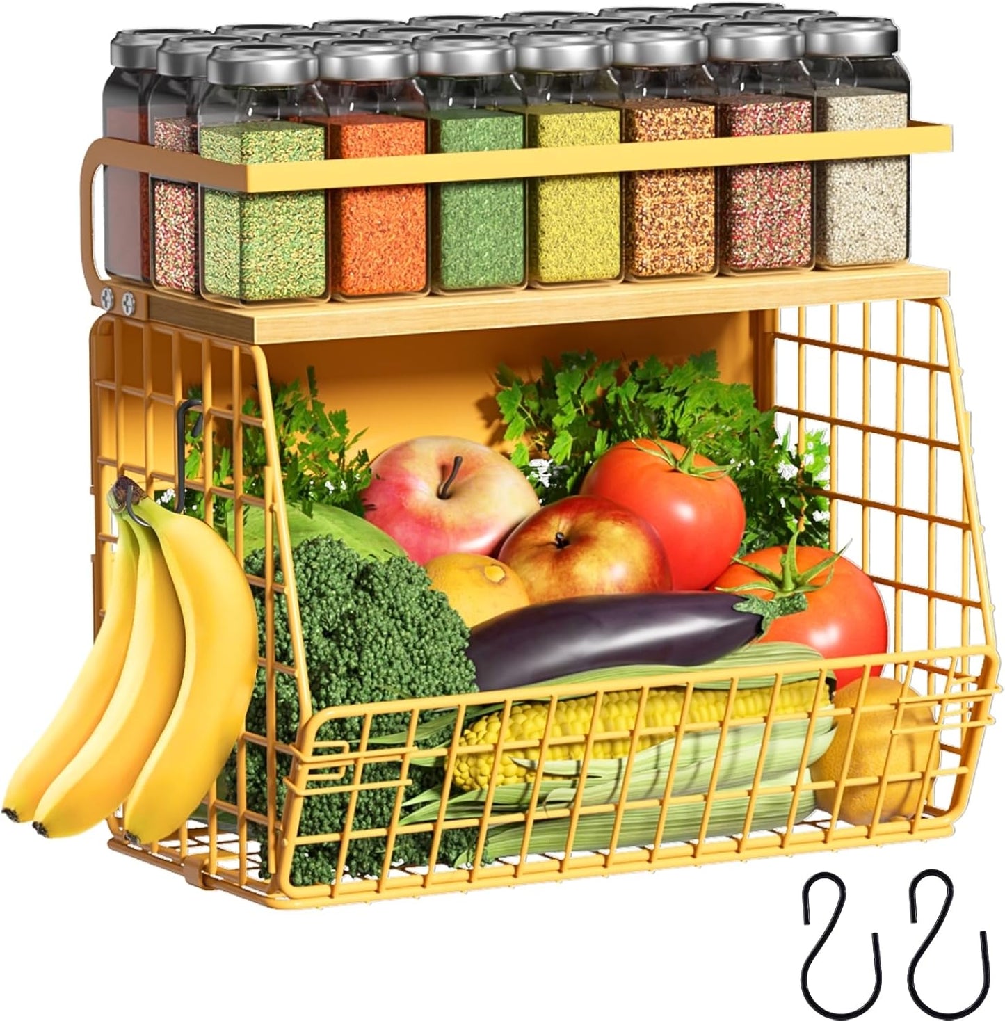 Ofiray-home Magnetic Shelf for Fridge with Wood Lid, Fruit Potato and Onion Storage Bins, Pantry Organizers & Storage, Large Container Magnetic Spice Rack for Refrigerator, Kitchen Counter, Cabinet
