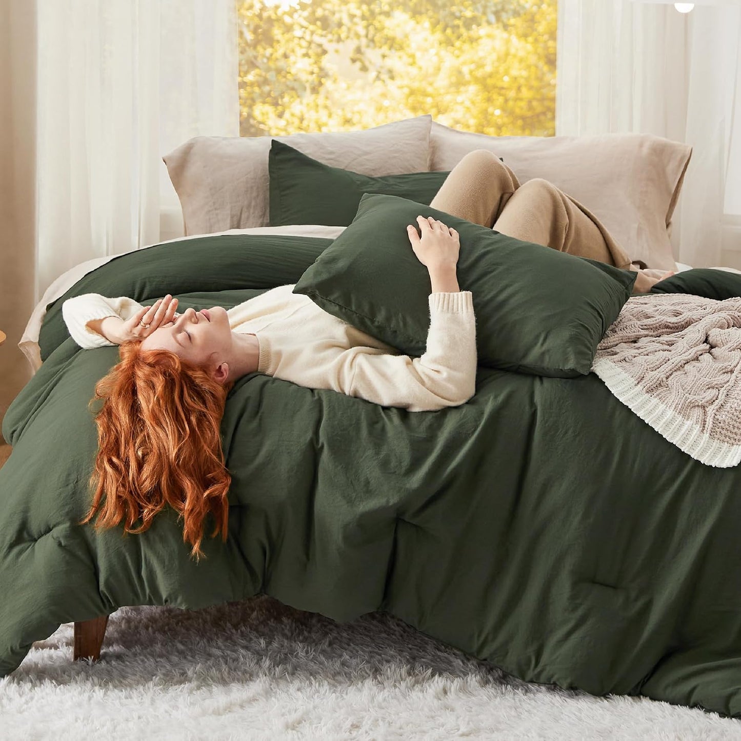 Bedsure King Comforter Set, Beige Soft Prewashed Bedding for All Seasons, 3 Pieces GentleSoft™ Bed Set, 1 Lightweight Comforter (104"x90") and 2 Pillowcases (20"x36")