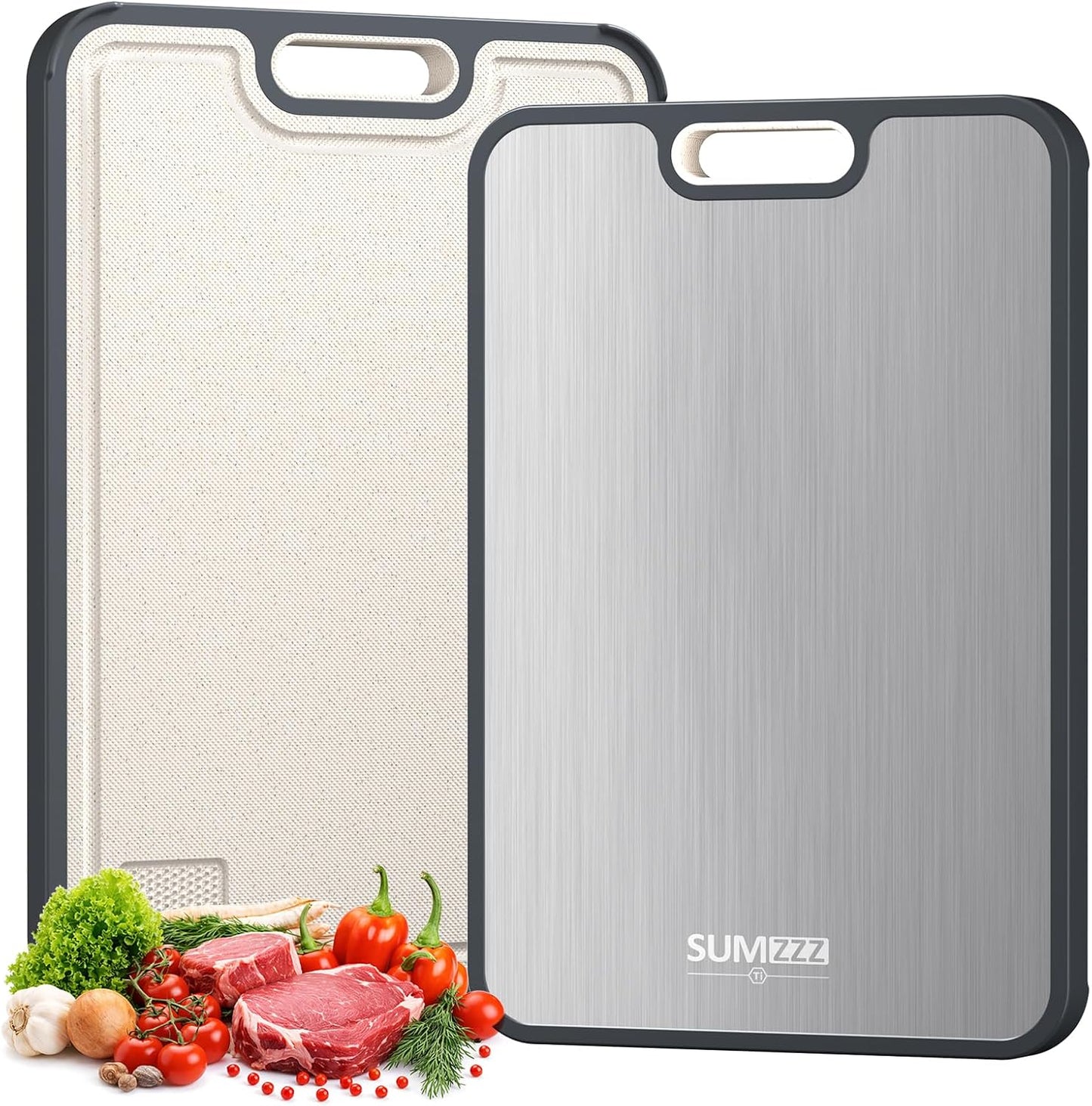 Sumzzz Titanium Cutting Board for Kitchen, Cutting Board Double Sided Food Grade, Pure Titanium/PP, Easy to Clean Large Size 15”×10.3”