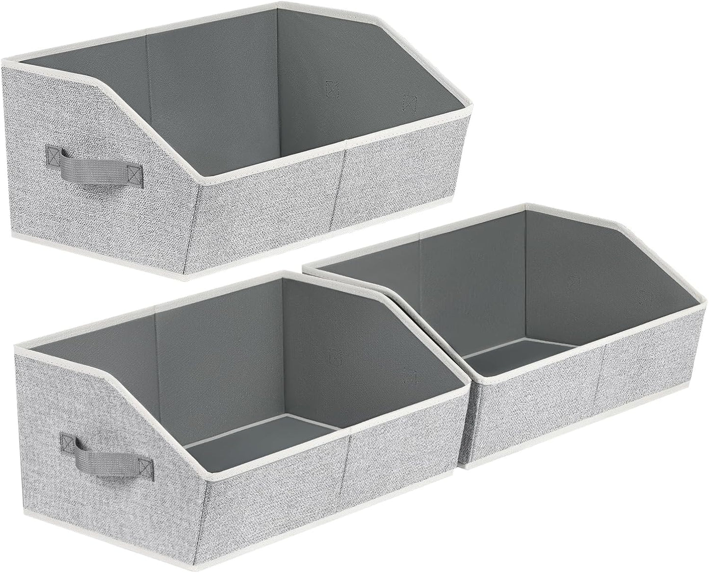 Closet Organizers Bins 6 Packs - Large Closet Shelf Organizer with Handles, Fabric Trapezoid Storage Bins, Collapsible Storage Cubes for Clothes, Towels, Light Gray