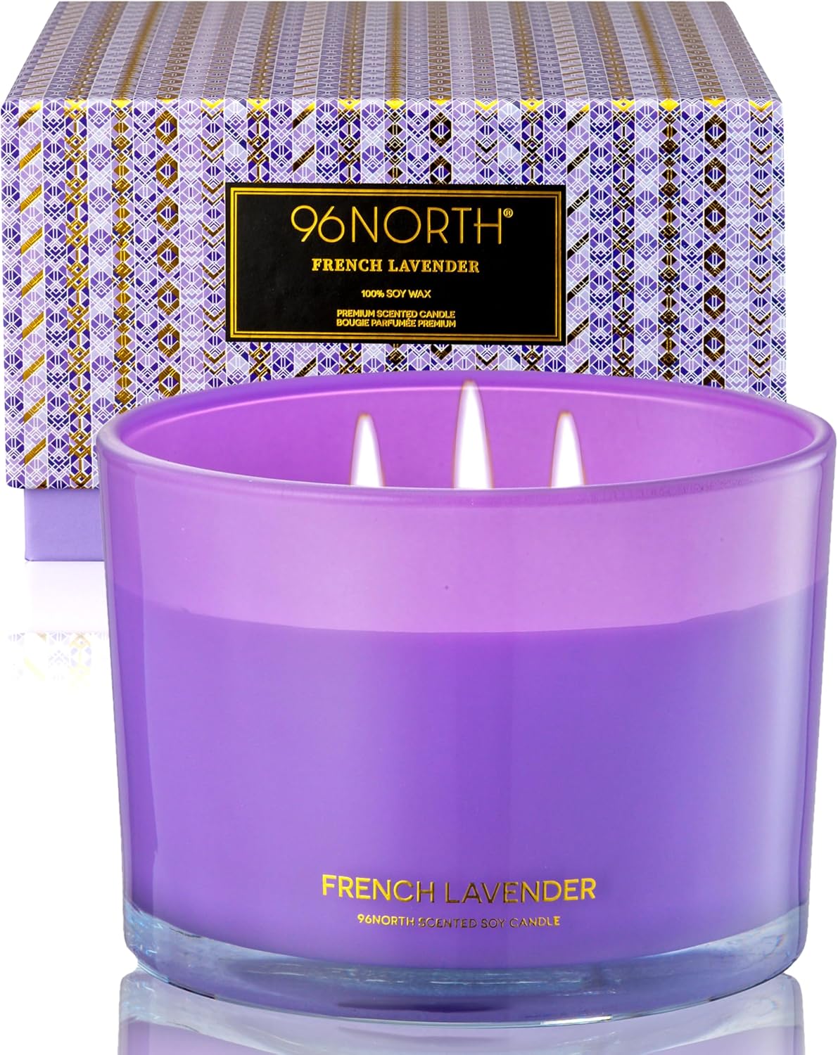 96NORTH Luxury Vanilla Soy Candles | Large 3 Wick Jar Candle | Up to 50 Hours Burning Time | 100% Natural Soy Wax | Relaxing Aromatherapy Aesthetic Candle | Housewarming Gift for Men and Women