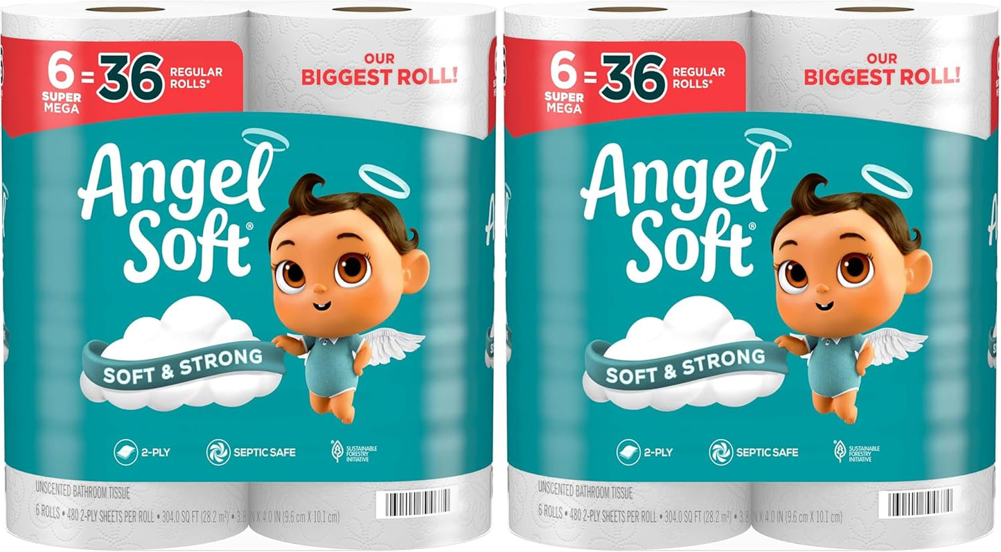 Angel Soft Toilet Paper, 18 Mega Rolls = 72 Regular Rolls, Soft and Strong Toilet Tissue