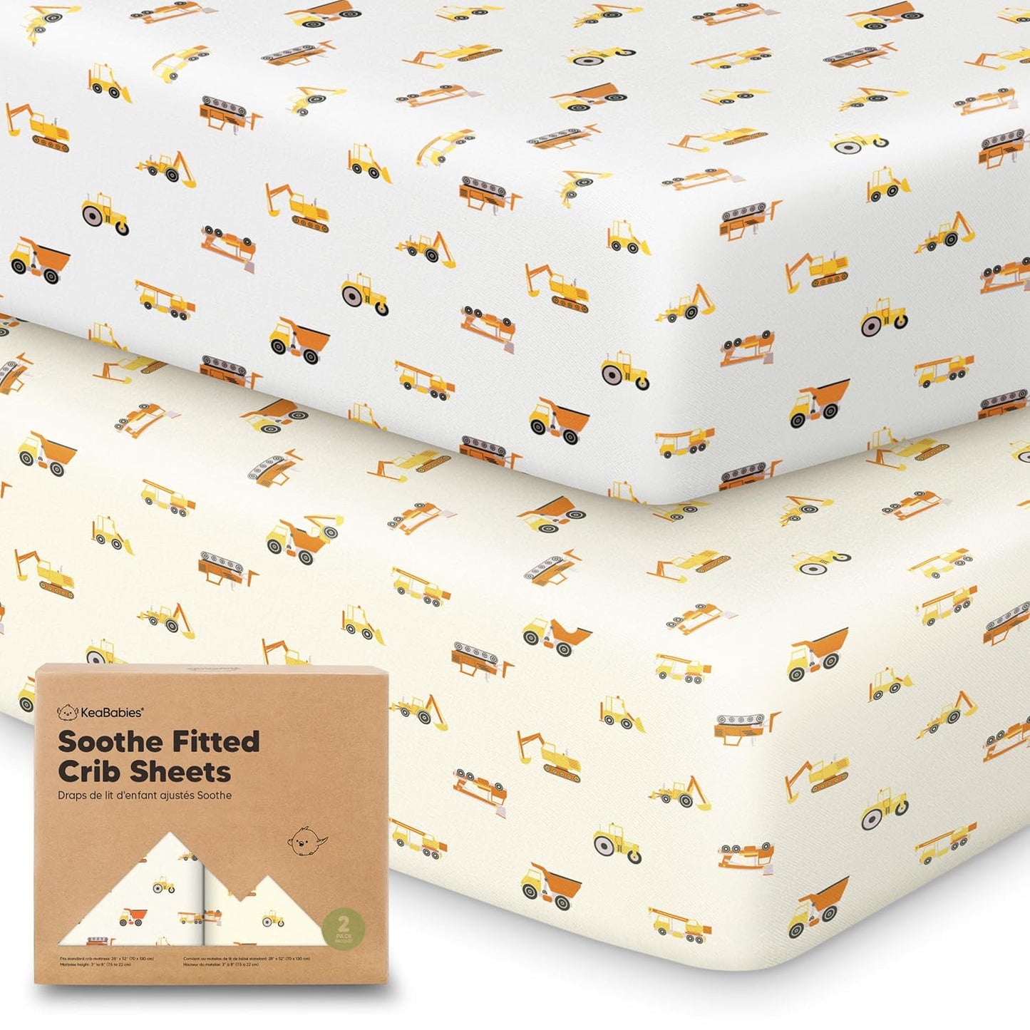 KeaBabies 2-Pack Organic Crib Sheets for Boys, Girls - 52x28 Fitted Crib Mattress Sheet Neutral, Breathable Jersey Cotton Cover for Baby Bed, Toddler Mattress, Soft & Cute Prints (Soft White)