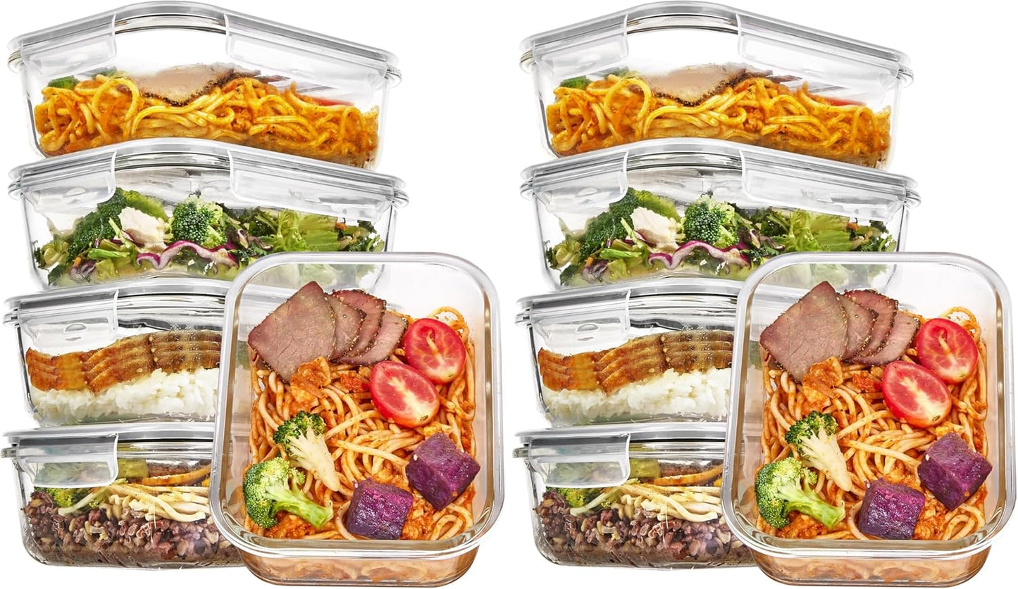 Vtopmart 5Pack 22oz Glass Storage Containers with Lids, Glass Meal Prep Food Container Sets with Snap Airtight Lids for Microwave, Oven, Freezer and Dishwasher, Grey