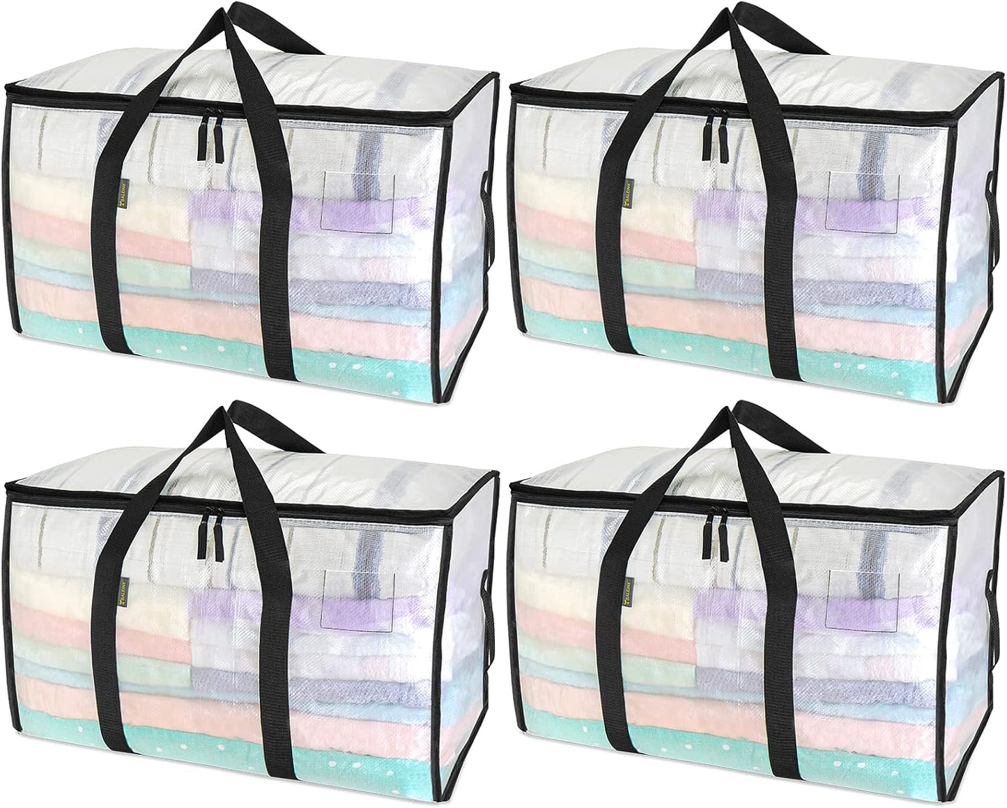 BALEINE 6-Pack Oversized Moving Bags with Reinforced Handles, Heavy-Duty Storage Tote for Clothes, Moving Supplies (Clear, 6-Pack)