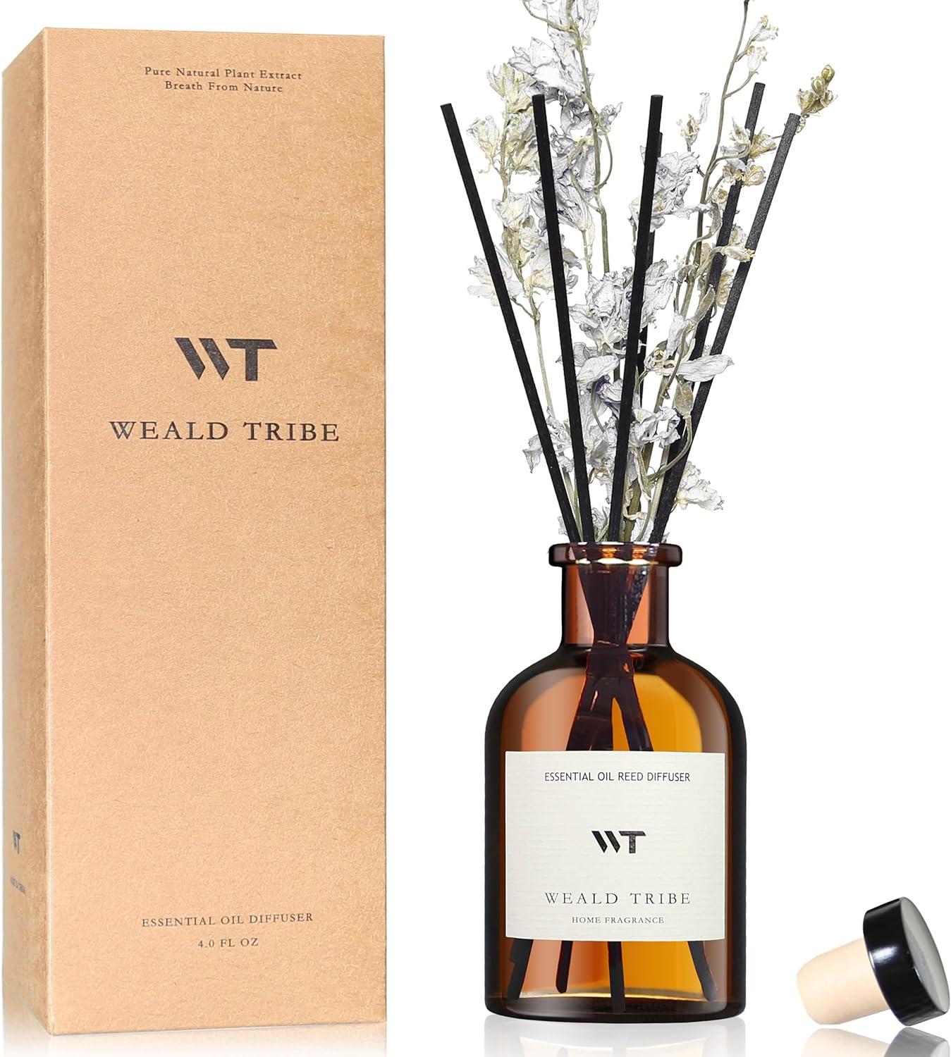 WEALD TRIBE Flower Reed Diffuser Set Eucalyptus & Lavender Scent For Bathroom Accessories Shelf Decor & Air Fresheners, Sticks Defusers With 4.0 fl oz Essential Oils, House Bedroom Office Decor & Gift