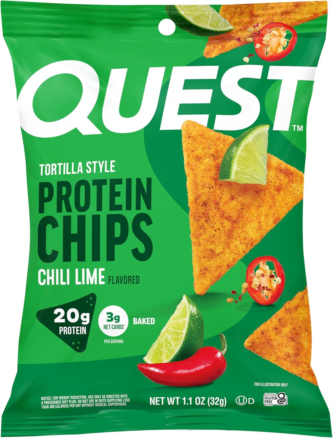 Quest Nutrition Nacho Cheese Tortilla Style Protein Chips, 18g Protein, 4g Net Carb, Low Carb, Gluten Free, 1.1 oz (Pack of 12)