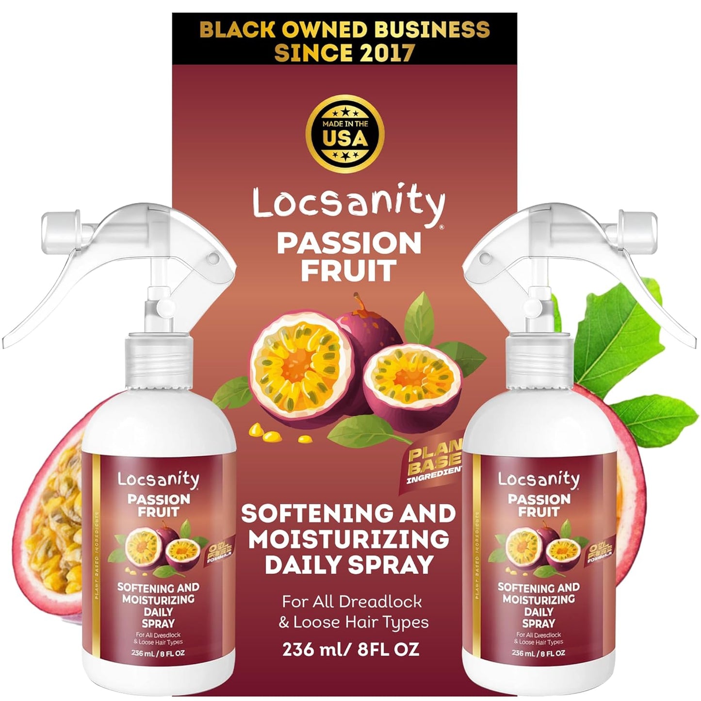 Locsanity Loc Spray Daily Moisturizing Refreshing Spray for Dreadlocks, Locs, Sisterlocks - Passion Fruit Hair and Scalp Moisturizer for Dry Locs, Braids - Lightweight Plant-Based Care (8 fl oz)