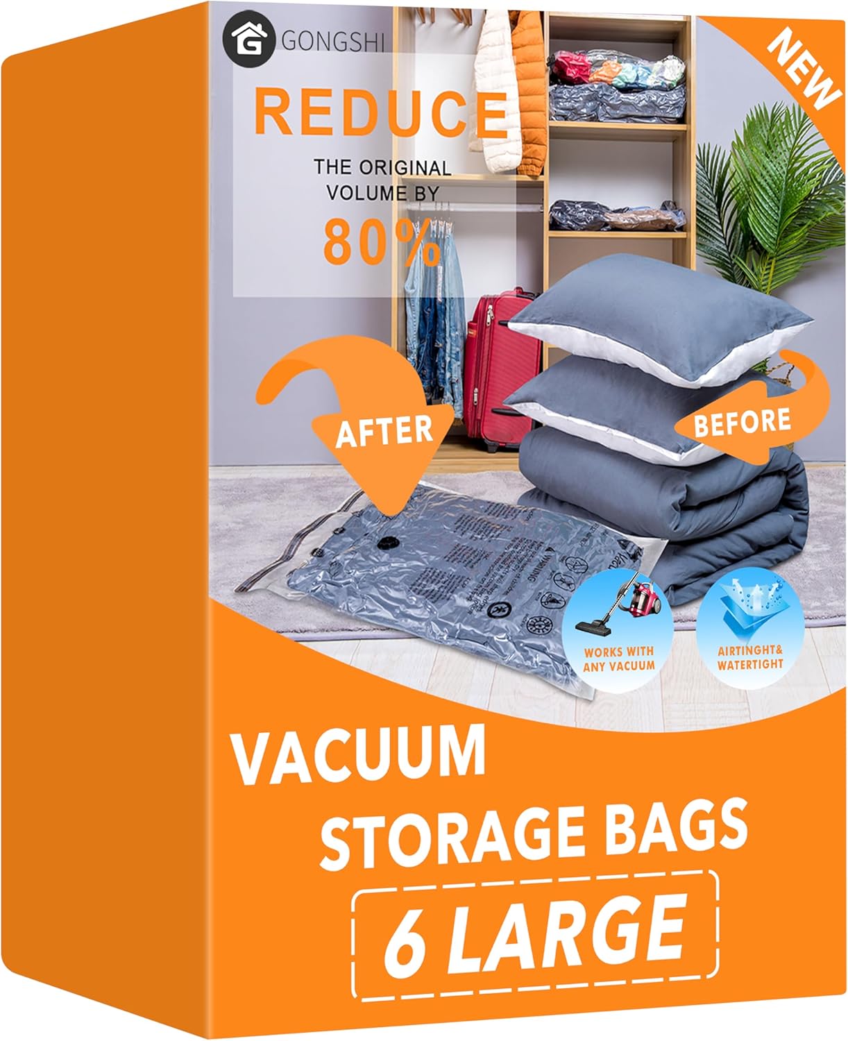GONGSHI Vacuum Storage Bags, Space Saver Bags for Clothing,Blankets,Comforters, Pillows, Clothes,Travel,12 Jumbo