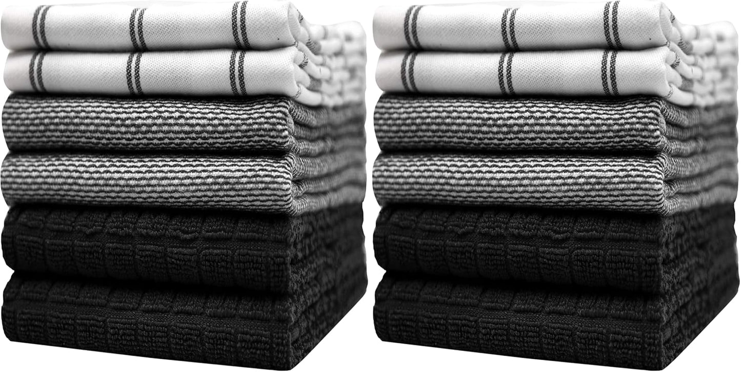 Premium Kitchen Towels (20”x 28”, 6 Pack) | Large Cotton Dish Towels | Flat & Terry Highly Absorbent Kitchen Linen Set with Hanging Loop | Gray