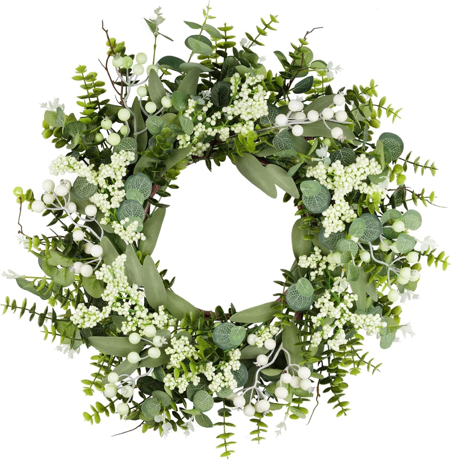 Vlorart Artificial Spring Summer Christmas Greenery Wreaths for Front Door Green Eucalyptus Leaf Wreath Decor Boxwood with Big Berries for Farmhouse Outside Year Round