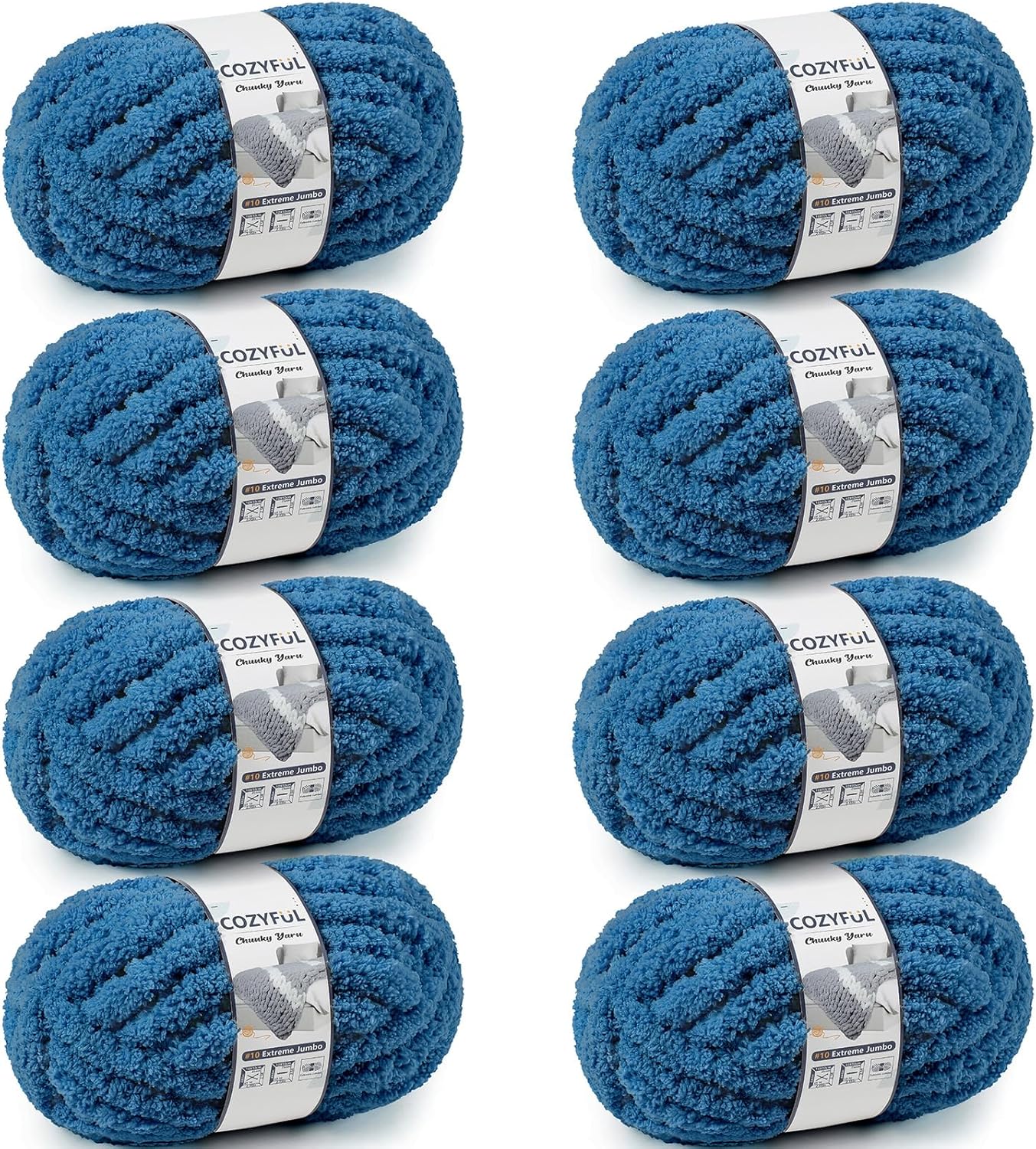 Chunky Yarn for Hand Knitting - #10 Chunky Chenille Yarn, Jumbo Big Thick Chunky Yarns for Crocheting, Super Bulky Chunky Knit Blanket Yarns, 8 Skein (25 yds 8 oz Each Skein), Cream