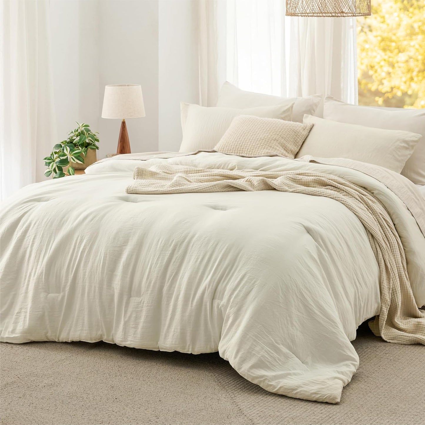 Bedsure King Comforter Set, Beige Soft Prewashed Bedding for All Seasons, 3 Pieces GentleSoft™ Bed Set, 1 Lightweight Comforter (104"x90") and 2 Pillowcases (20"x36")