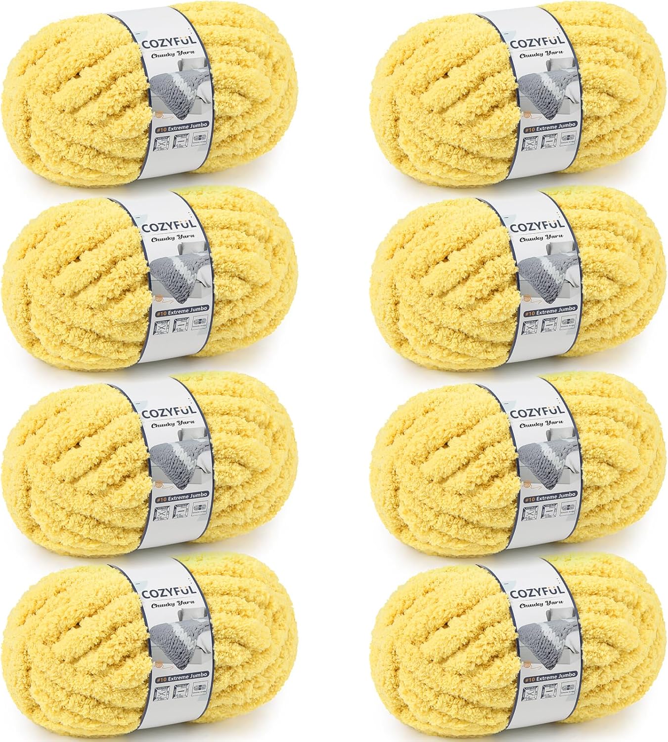Chunky Yarn for Hand Knitting - #10 Chunky Chenille Yarn, Jumbo Big Thick Chunky Yarns for Crocheting, Super Bulky Chunky Knit Blanket Yarns, 8 Skein (25 yds 8 oz Each Skein), Cream
