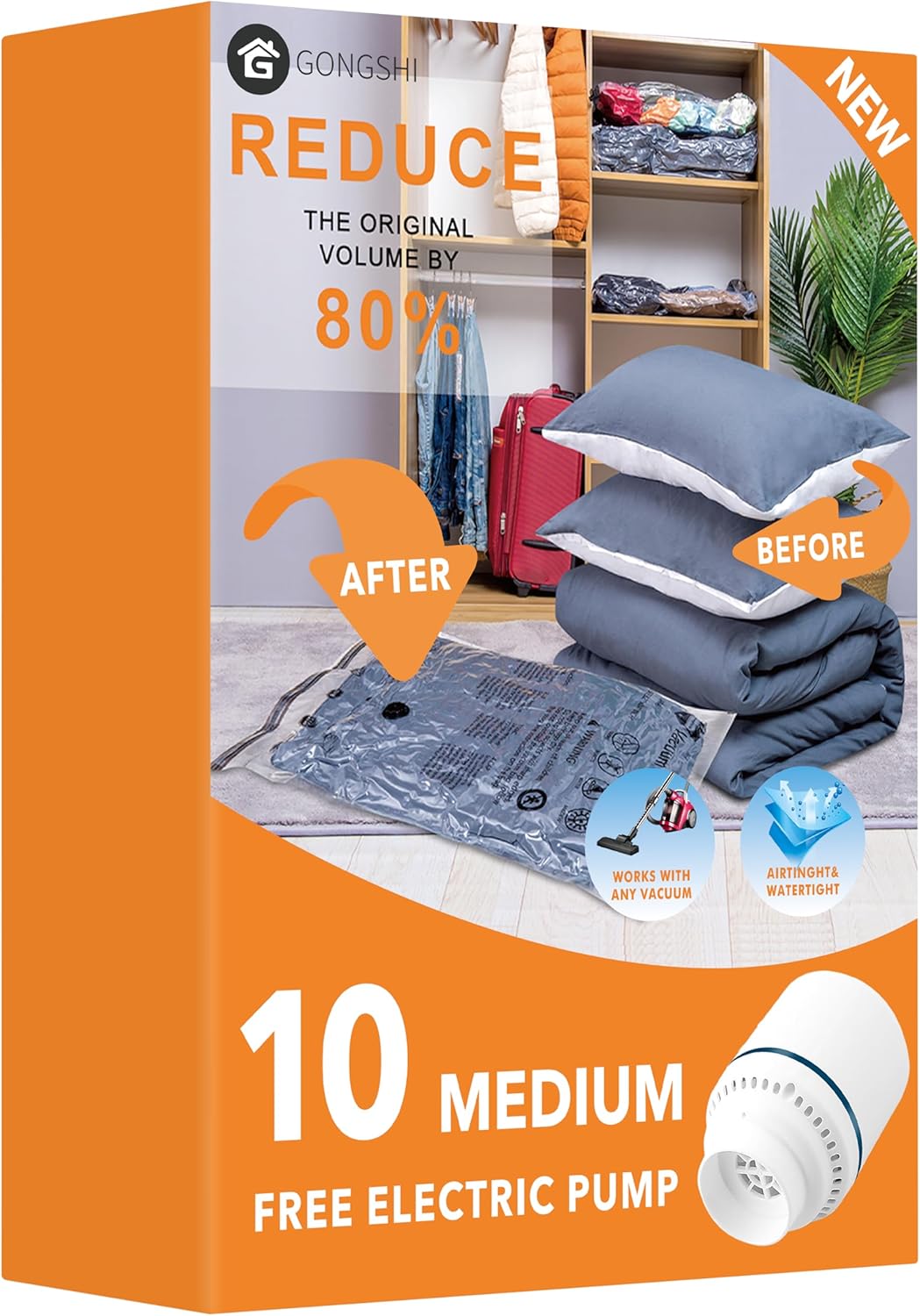 GONGSHI Vacuum Storage Bags, Space Saver Bags for Clothing,Blankets,Comforters, Pillows, Clothes,Travel,12 Jumbo