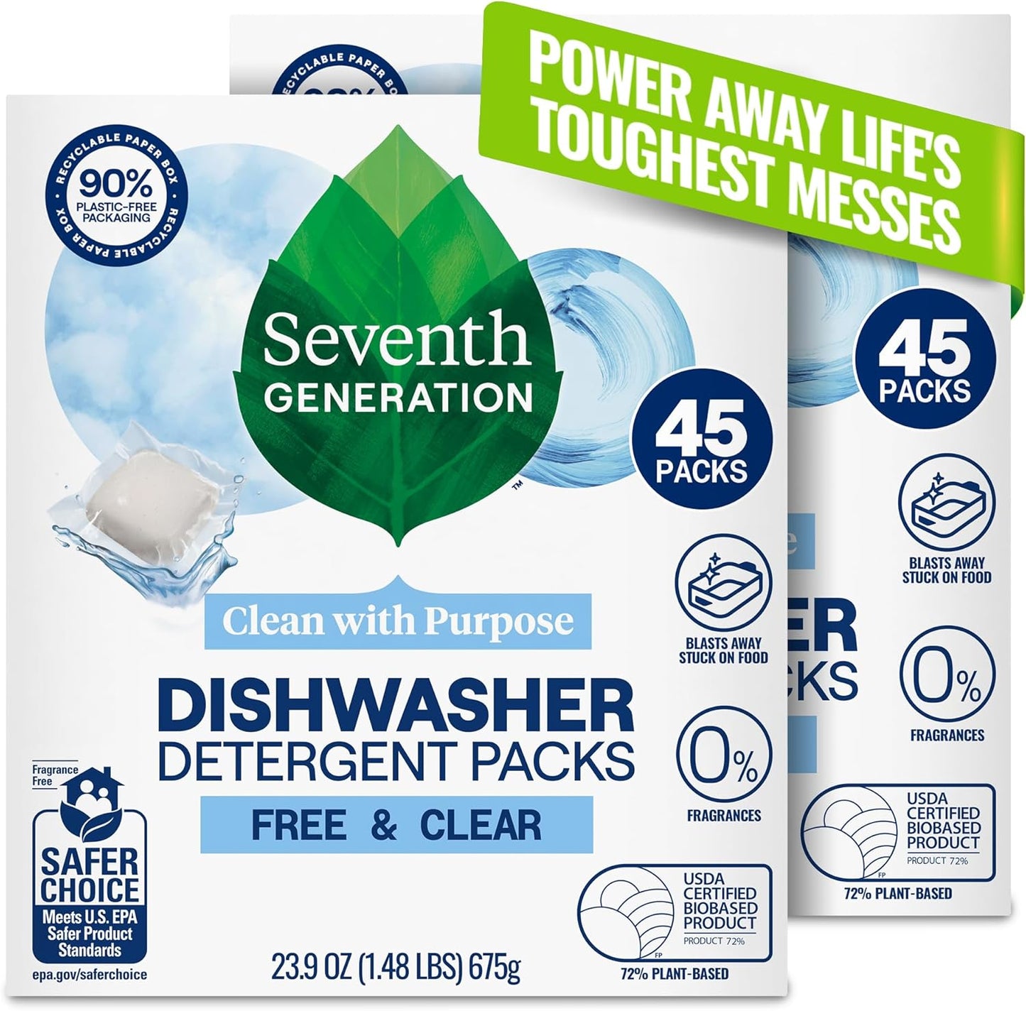 Seventh Generation Dishwasher Detergent Packs for sparkling dishes Free & Clear Dishwasher Tabs (72 Count)